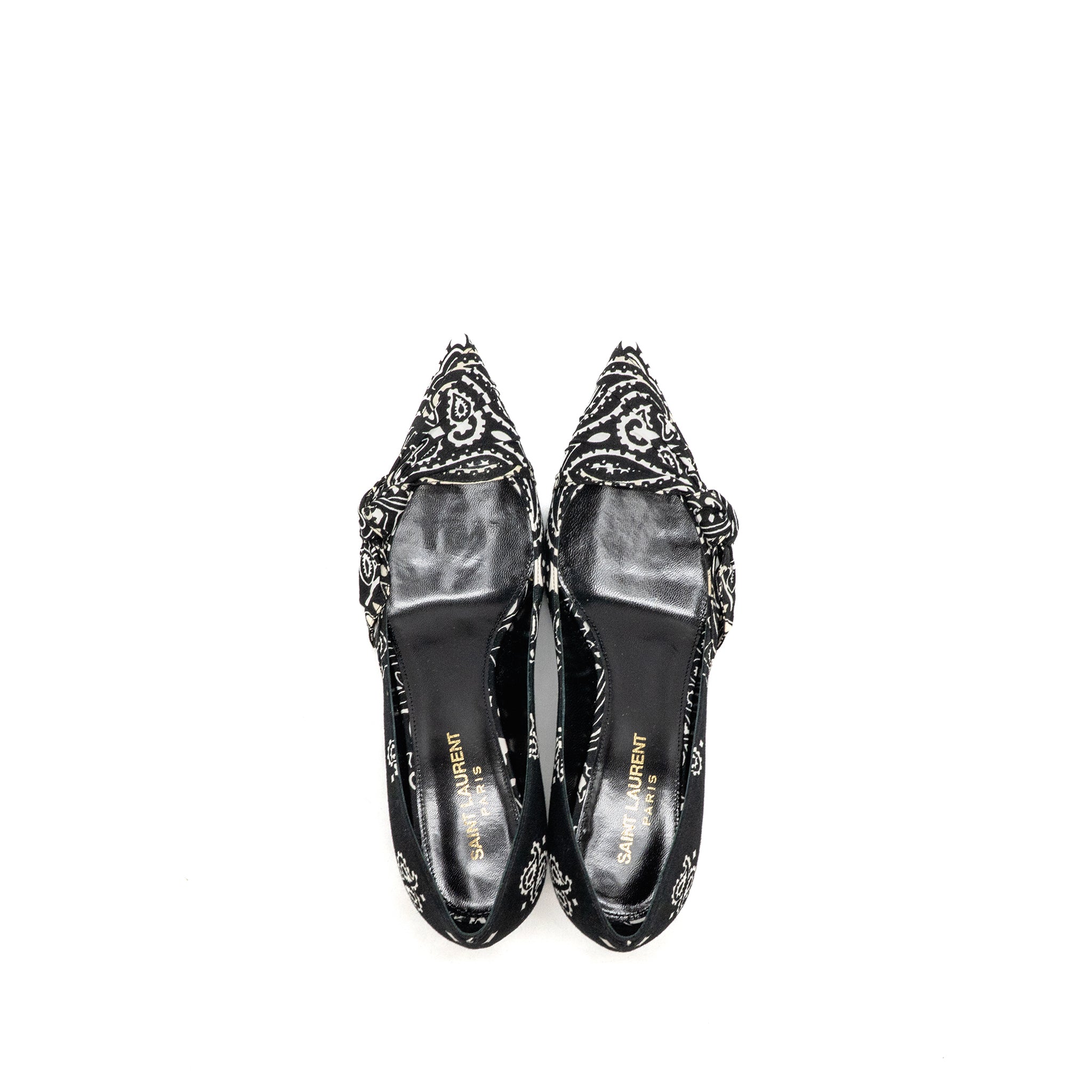 SAINT LAURENT/YSL KITTEN HEEL PUMPS LEATHER/FABRIC BLACK/WHITE