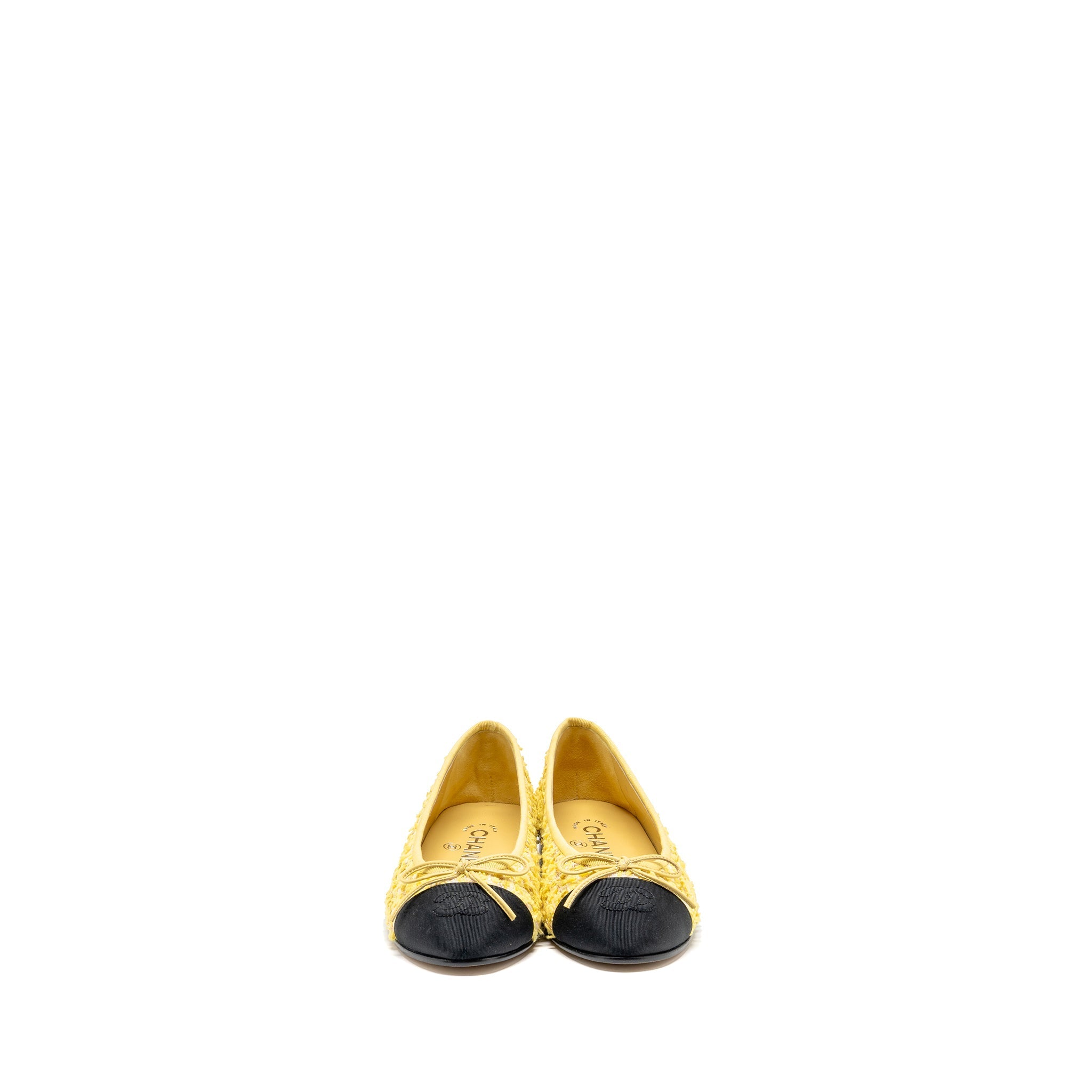 CHANEL BALLERINAS FLAT SHOES TWEED YELLOW/BLACK