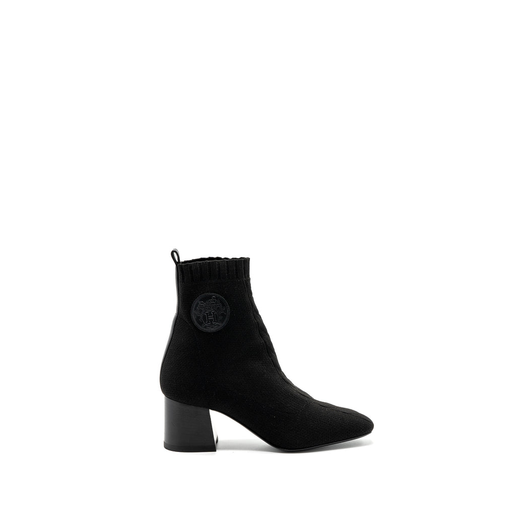 HERMES VOLVER ANKLE BOOTS CHENILLE KNIT/ CALFSKIN BLACK