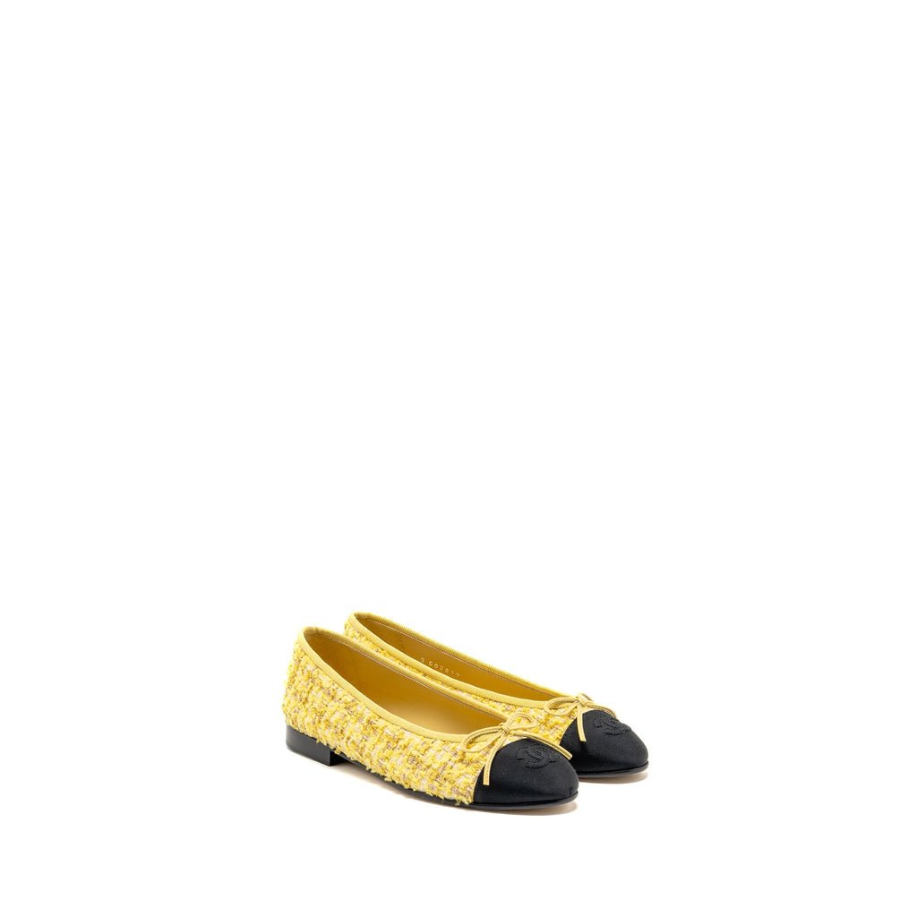 CHANEL BALLERINAS FLAT SHOES TWEED YELLOW/BLACK