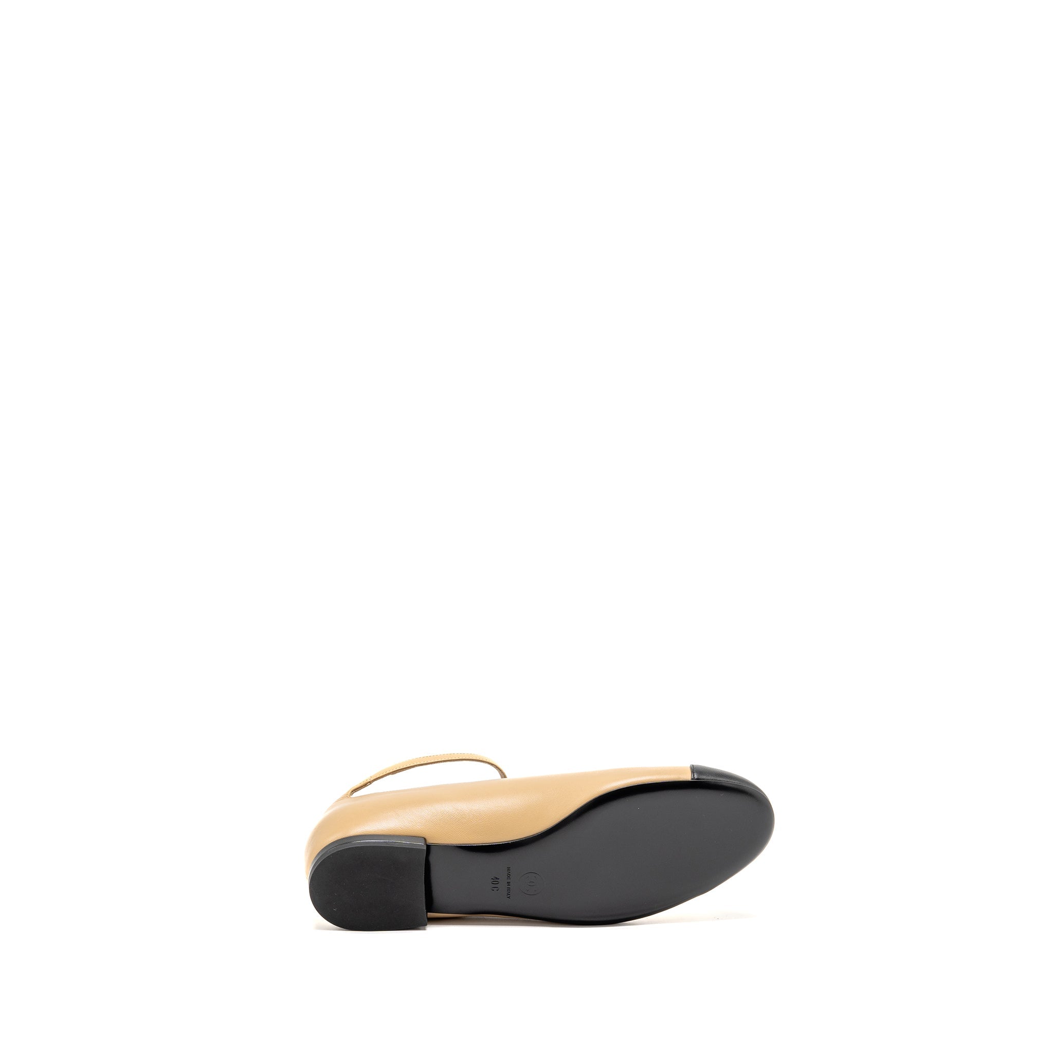 CHANEL MARY JANES BALLET FLATS LAMBSKIN BEIGE/BLACK