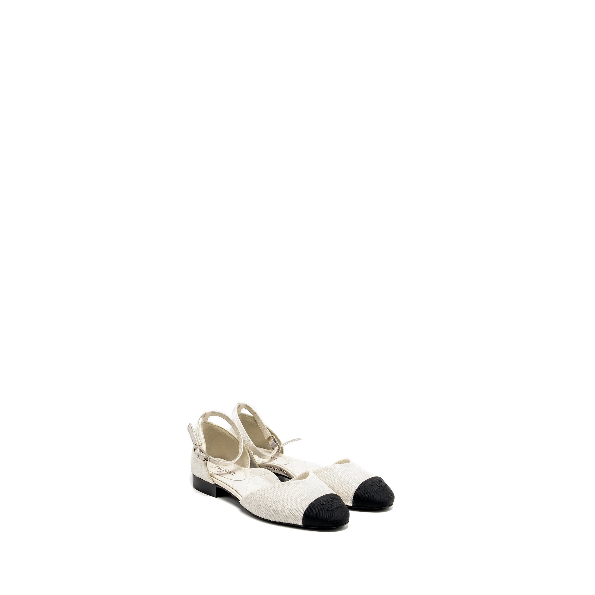 CHANEL LOGO DETAILED SANDALS SEQUIN WHITE/BLACK