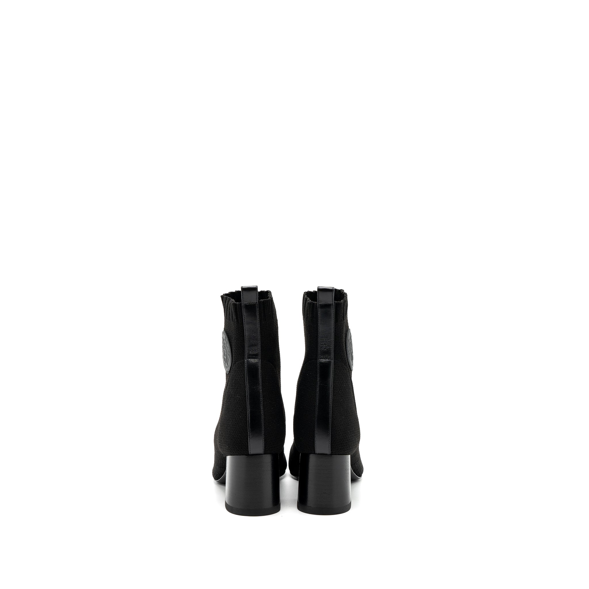 HERMES VOLVER ANKLE BOOTS CHENILLE KNIT/ CALFSKIN BLACK