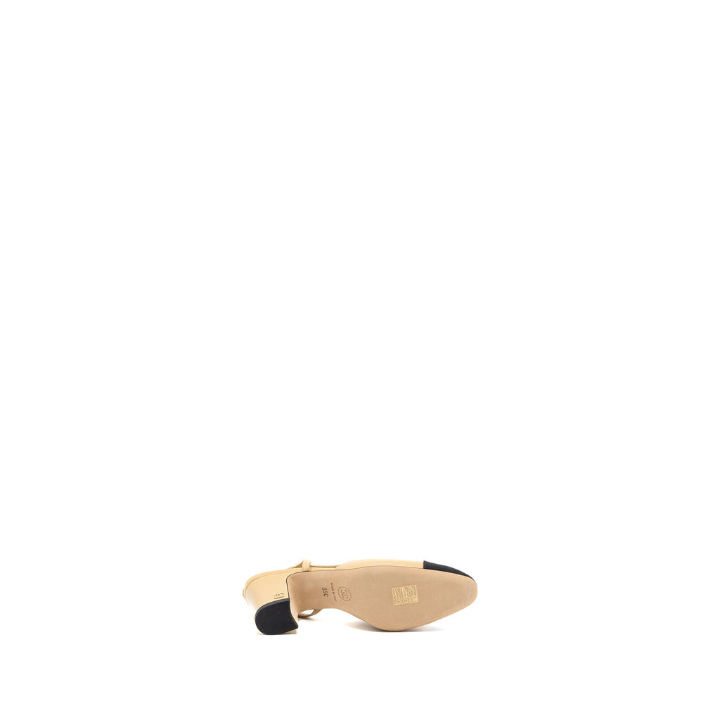 CHANEL SLING BACK BEIGE / BLACK