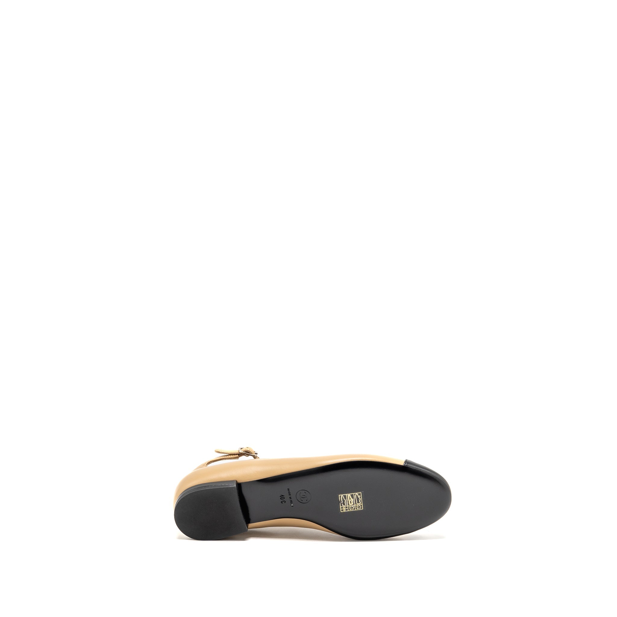 CHANEL MARY JANES BALLET FLATS LAMBSKIN BEIGE/BLACK