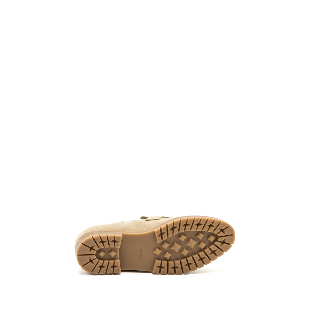 HERMES FAUBOURG LOAFER SUEDE GOATSKIN BEIGE ARGILE SHW