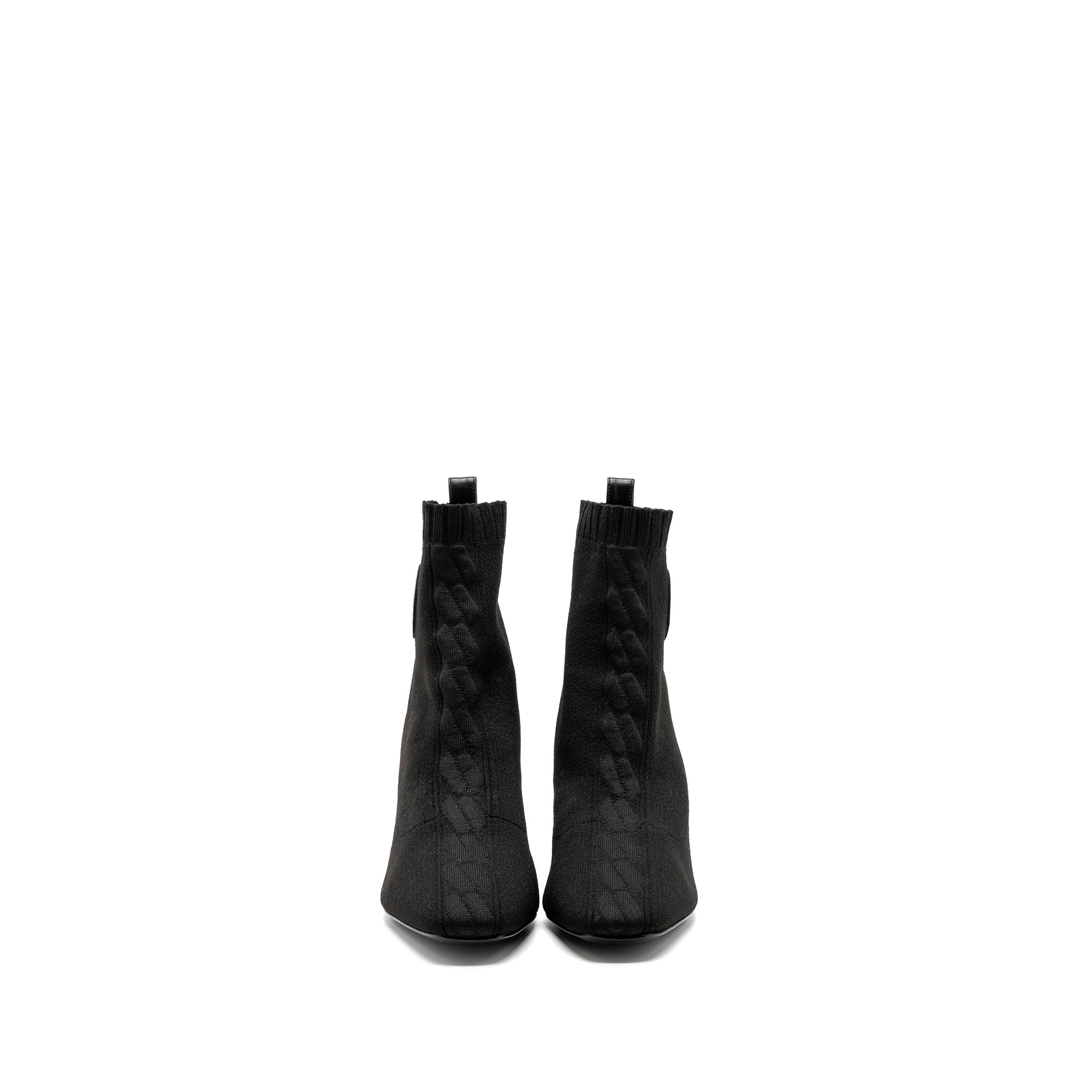 HERMES VOLVER ANKLE BOOTS CHENILLE KNIT/ CALFSKIN BLACK
