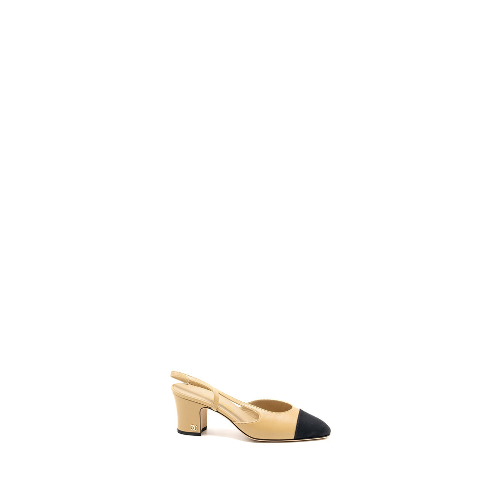 CHANEL SLING BACK BEIGE / BLACK