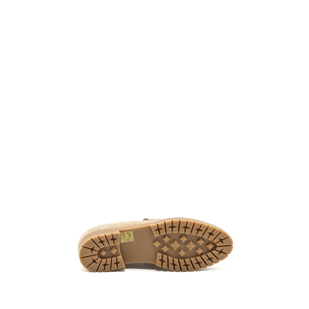 HERMES FAUBOURG LOAFER SUEDE GOATSKIN BEIGE ARGILE SHW