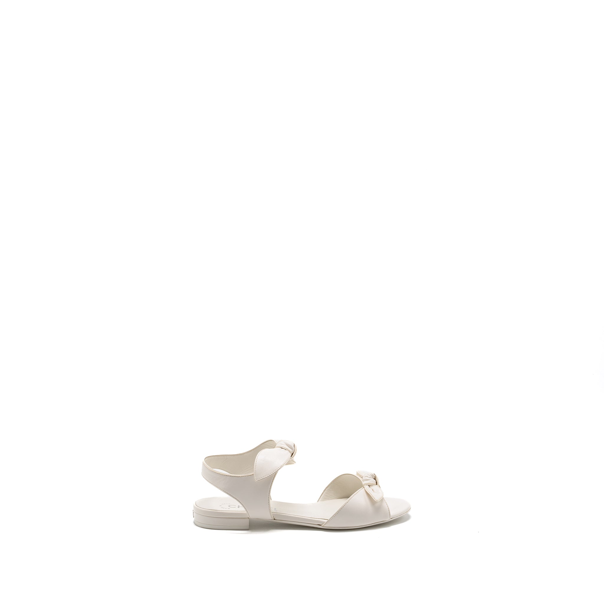 CHANEL RIBBON SANDALS LAMBSKIN WHITE