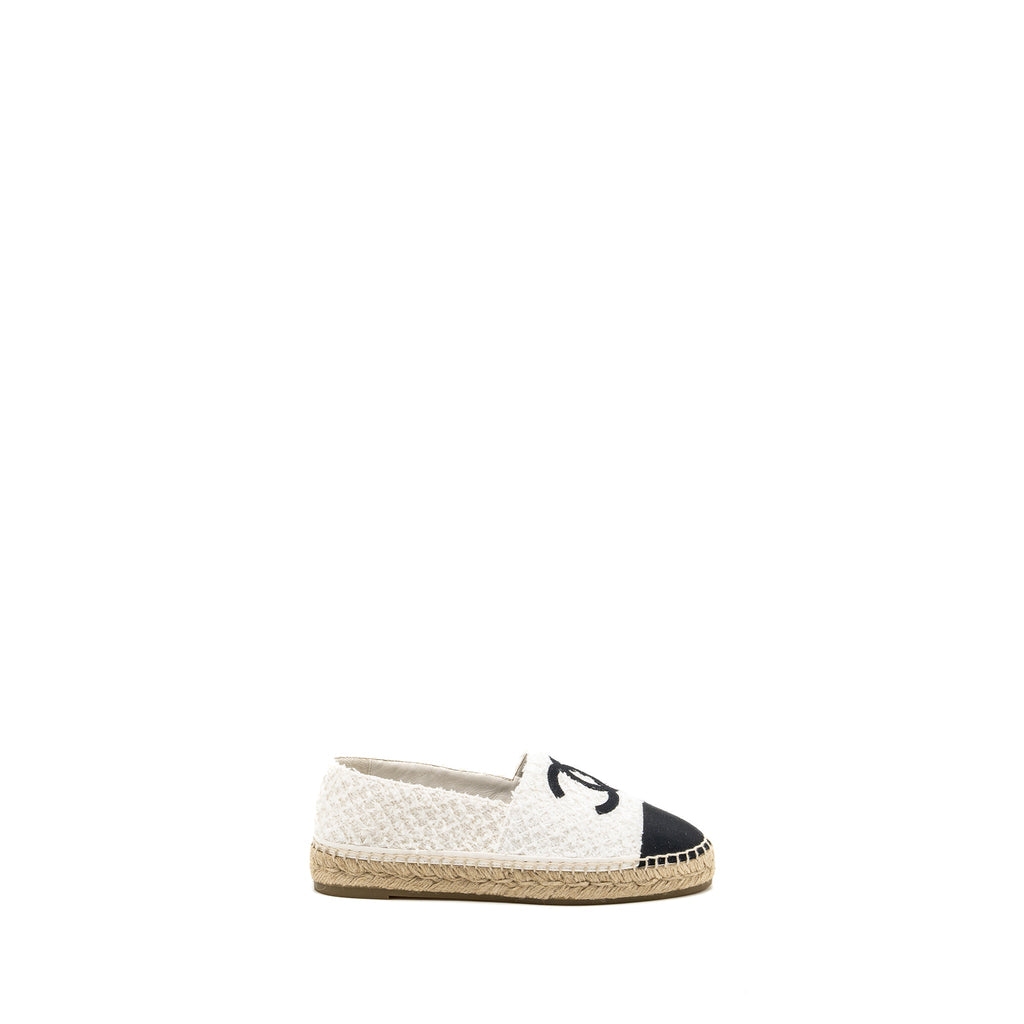 CHANEL ESPADRILLES COTTON/TWEED WHITE / BLACK