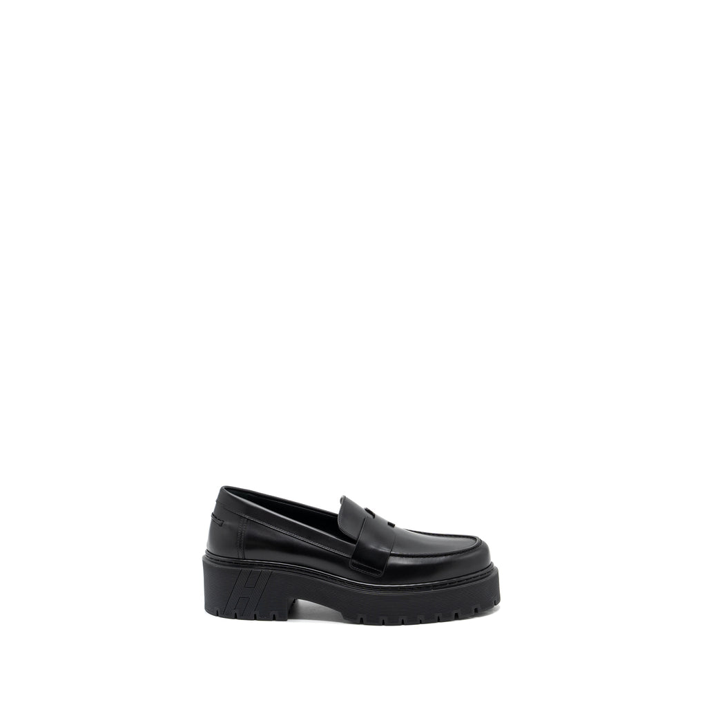 HERMES MOCASSINS HITCH LOAFER GLACÉD CALFSKIN BLACK
