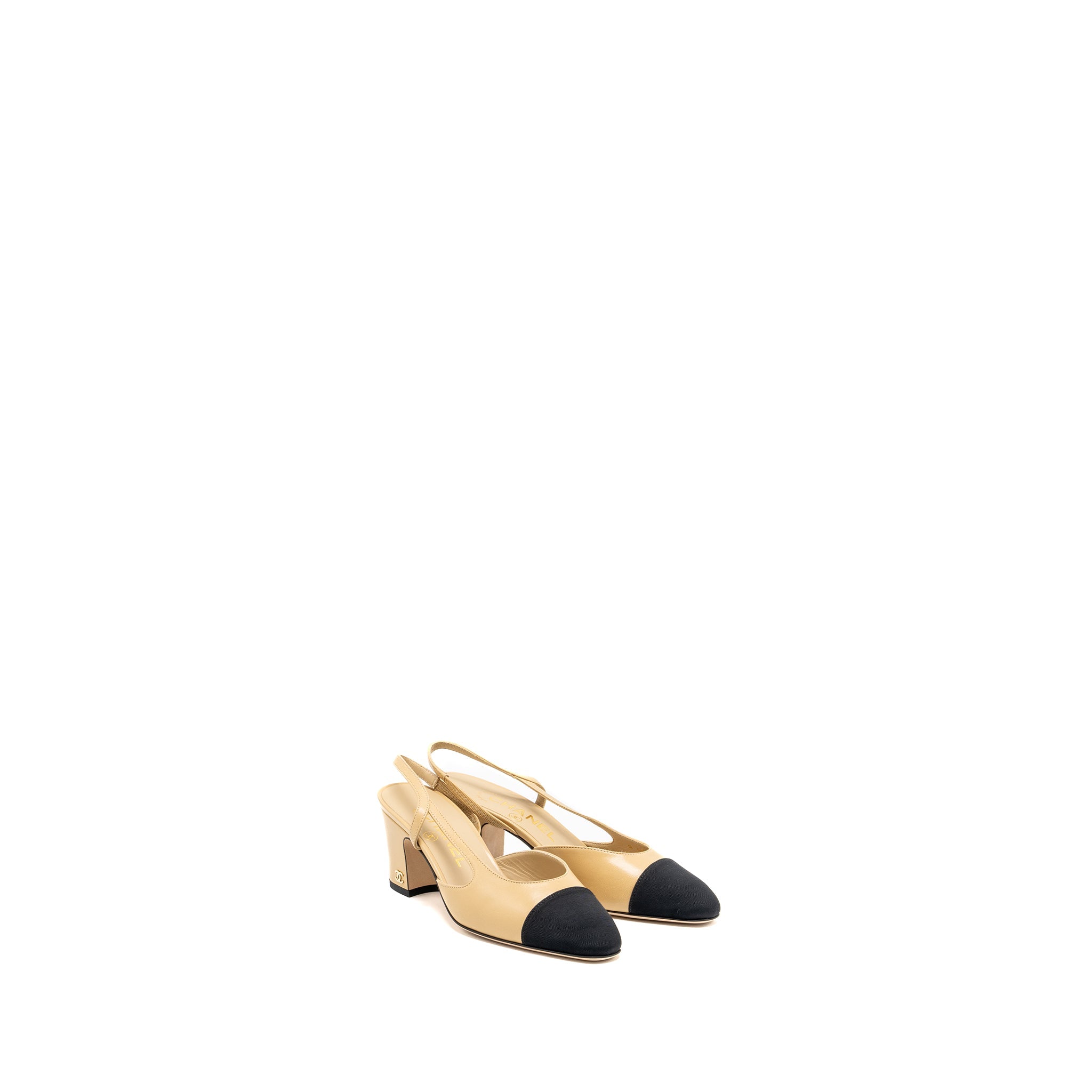 CHANEL SLING BACK BEIGE / BLACK