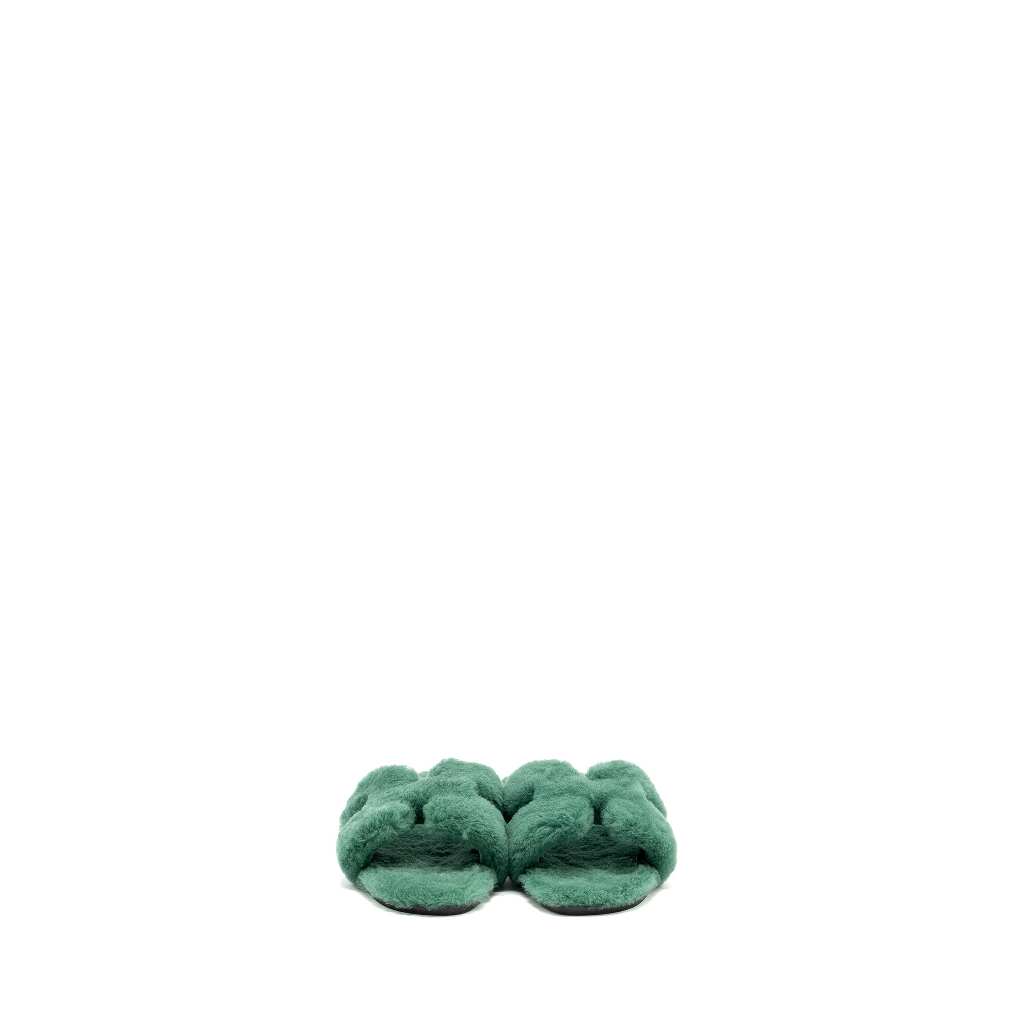 HERMES ORAN SANDAL SHEARLING VERT ANGLAIS