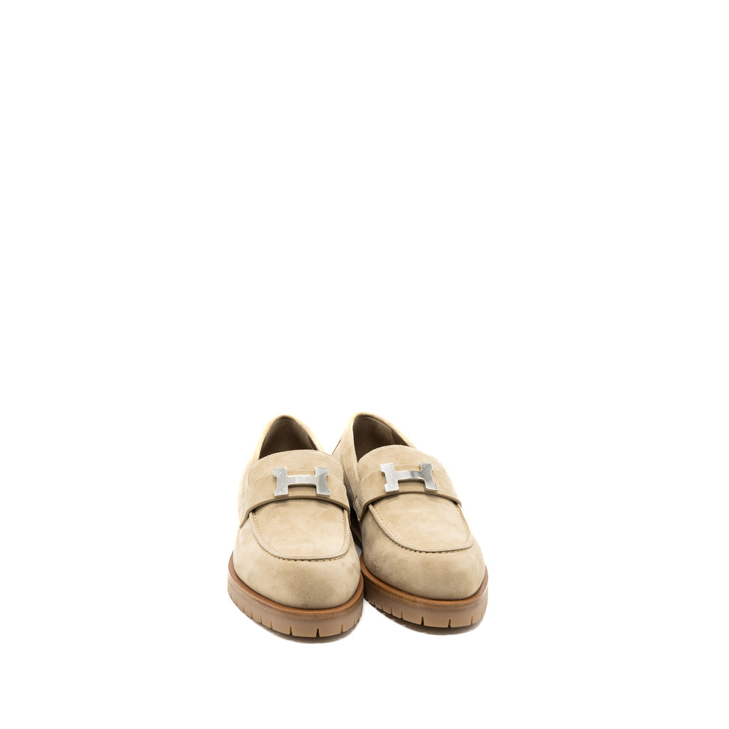 HERMES FAUBOURG LOAFER SUEDE GOATSKIN BEIGE ARGILE SHW