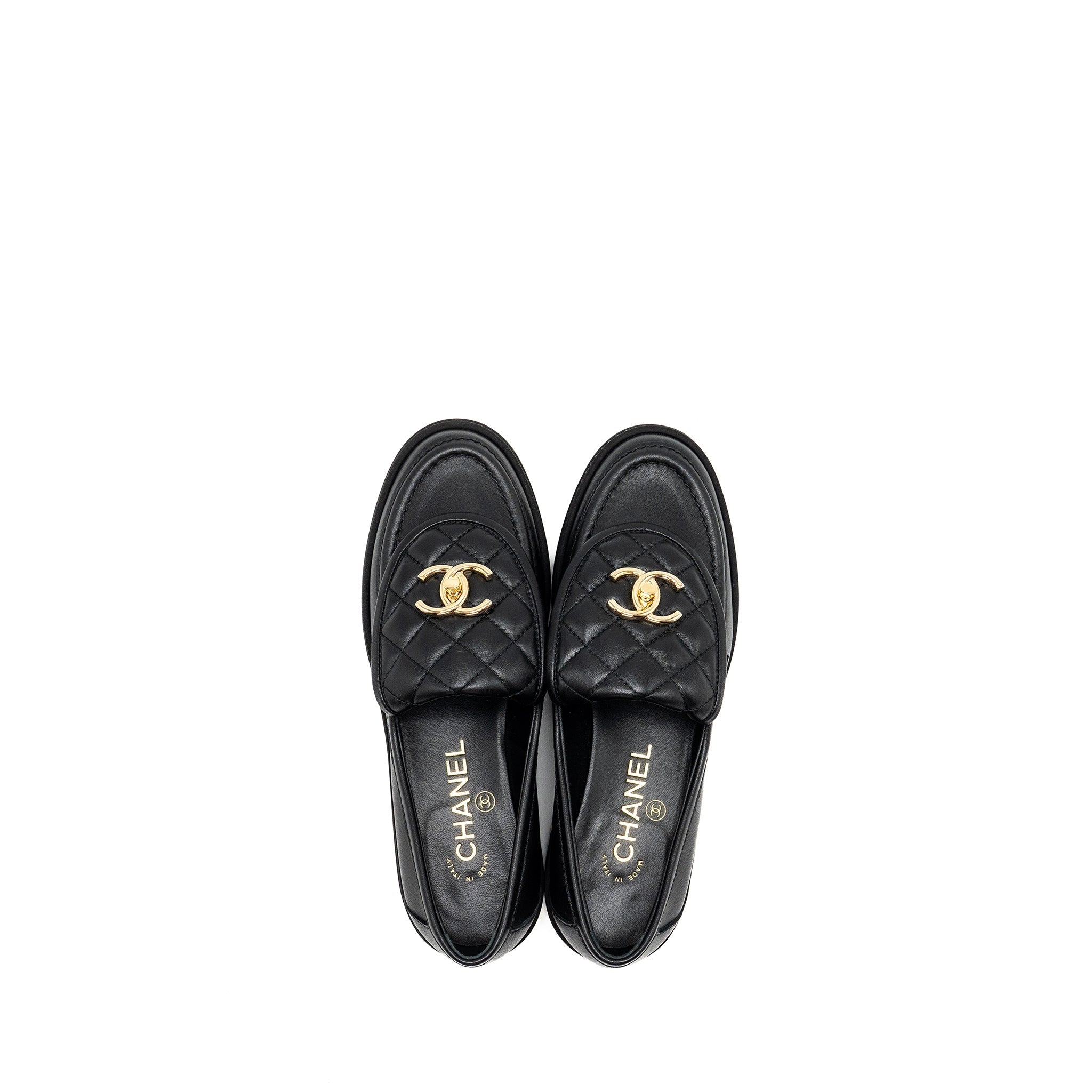 CHANEL CC TURNLOCK LOAFER QUILTED LEATHER BLACK LGHW