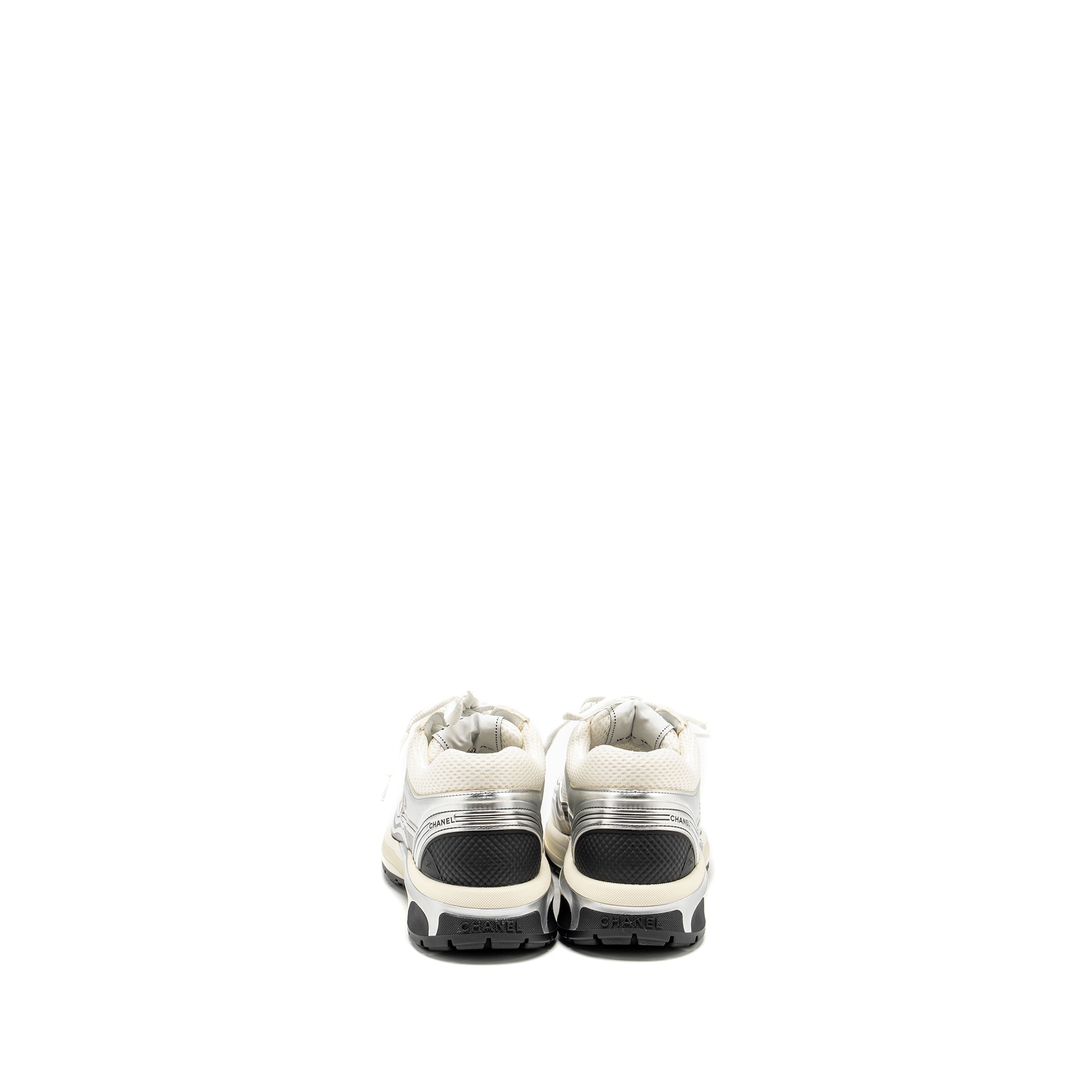 CHANEL METALLIC TRAINER/SNEAKER SILVER/WHITE