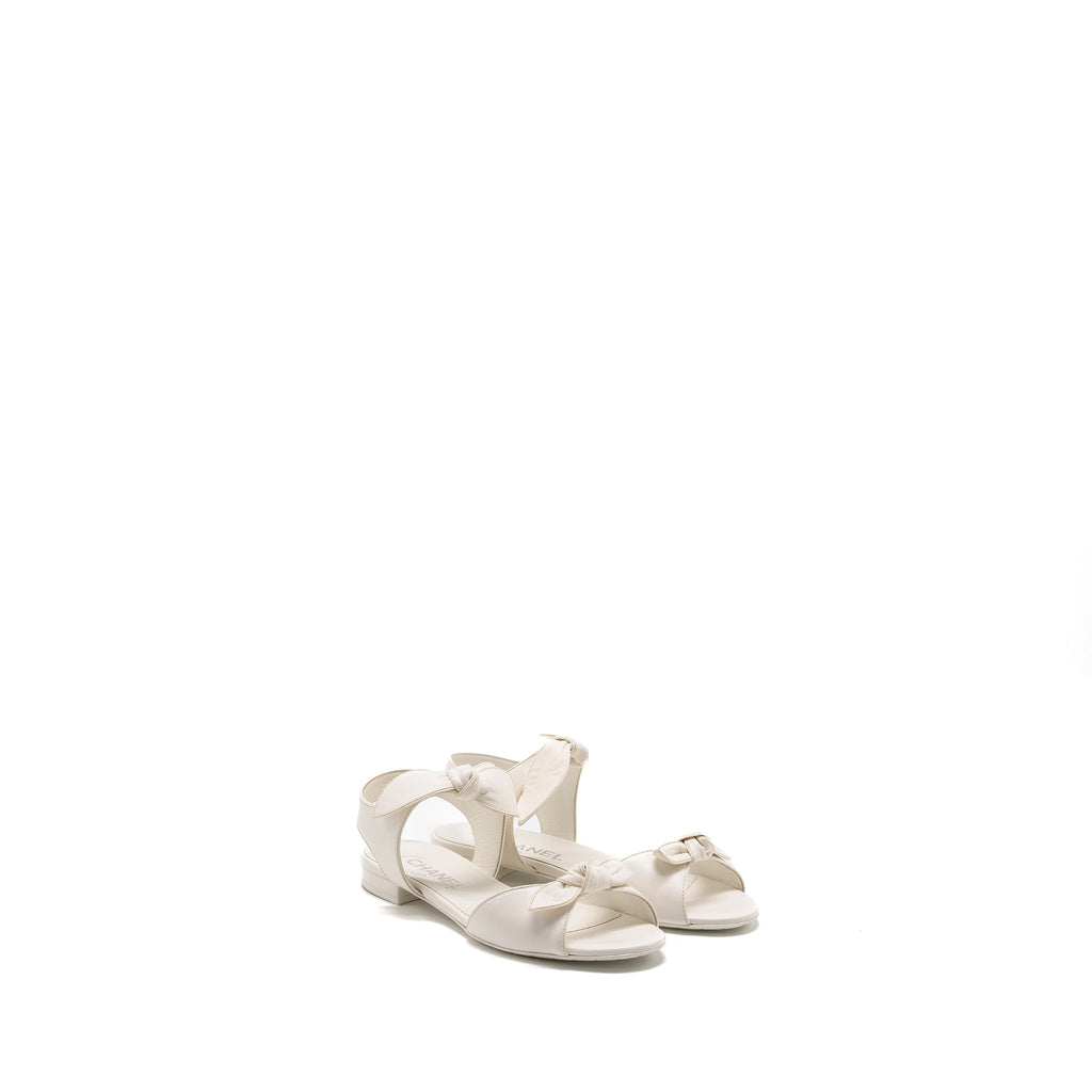 CHANEL RIBBON SANDALS LAMBSKIN WHITE