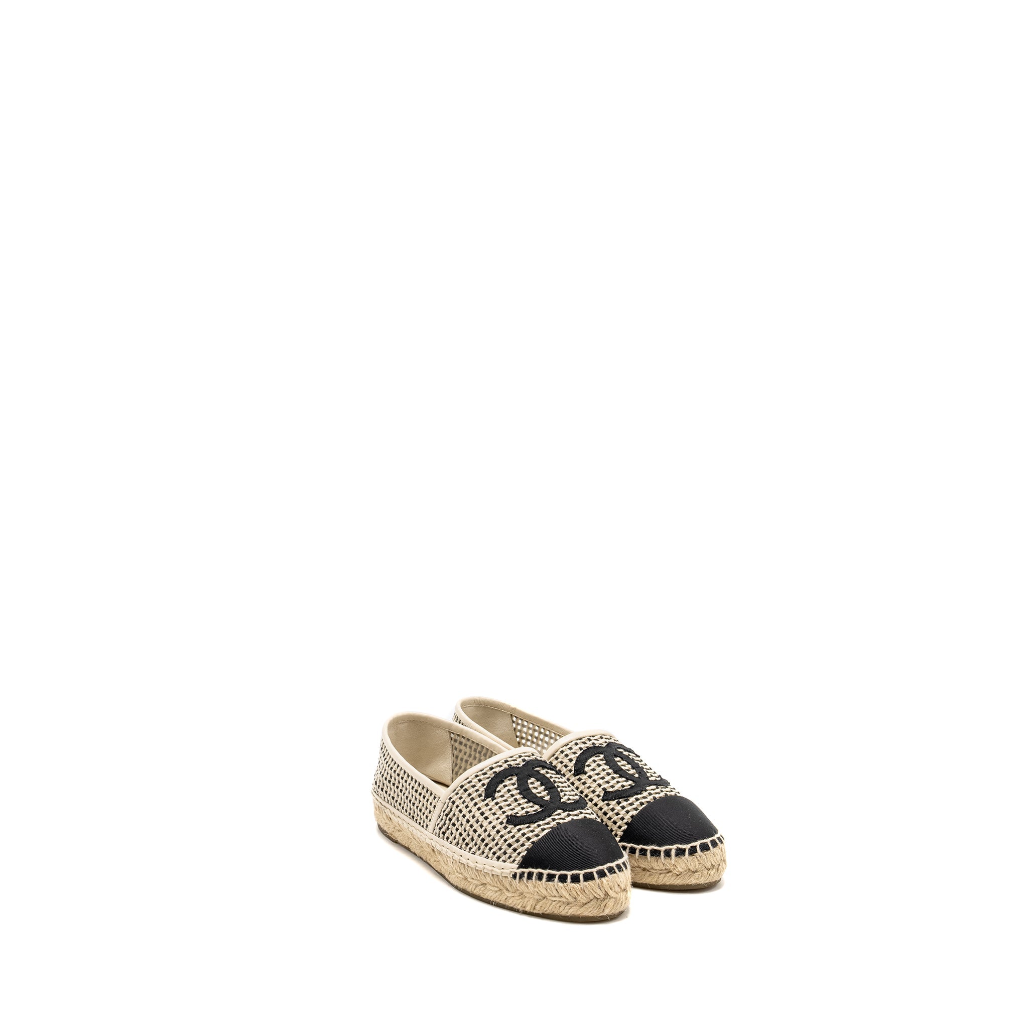 CHANEL 21P ESPADRILLES MESH/GROSGRAIN BEIGE/BLACK