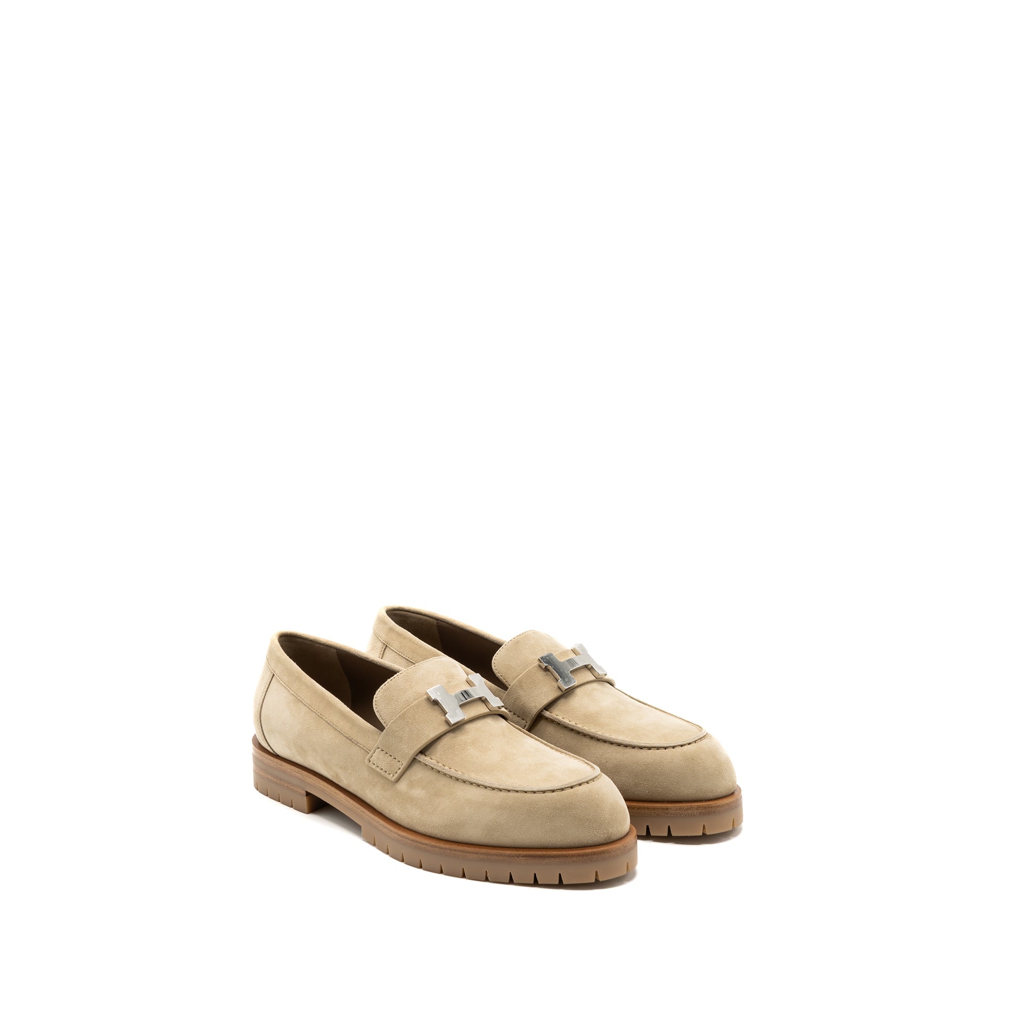 HERMES FAUBOURG LOAFER SUEDE GOATSKIN BEIGE ARGILE SHW
