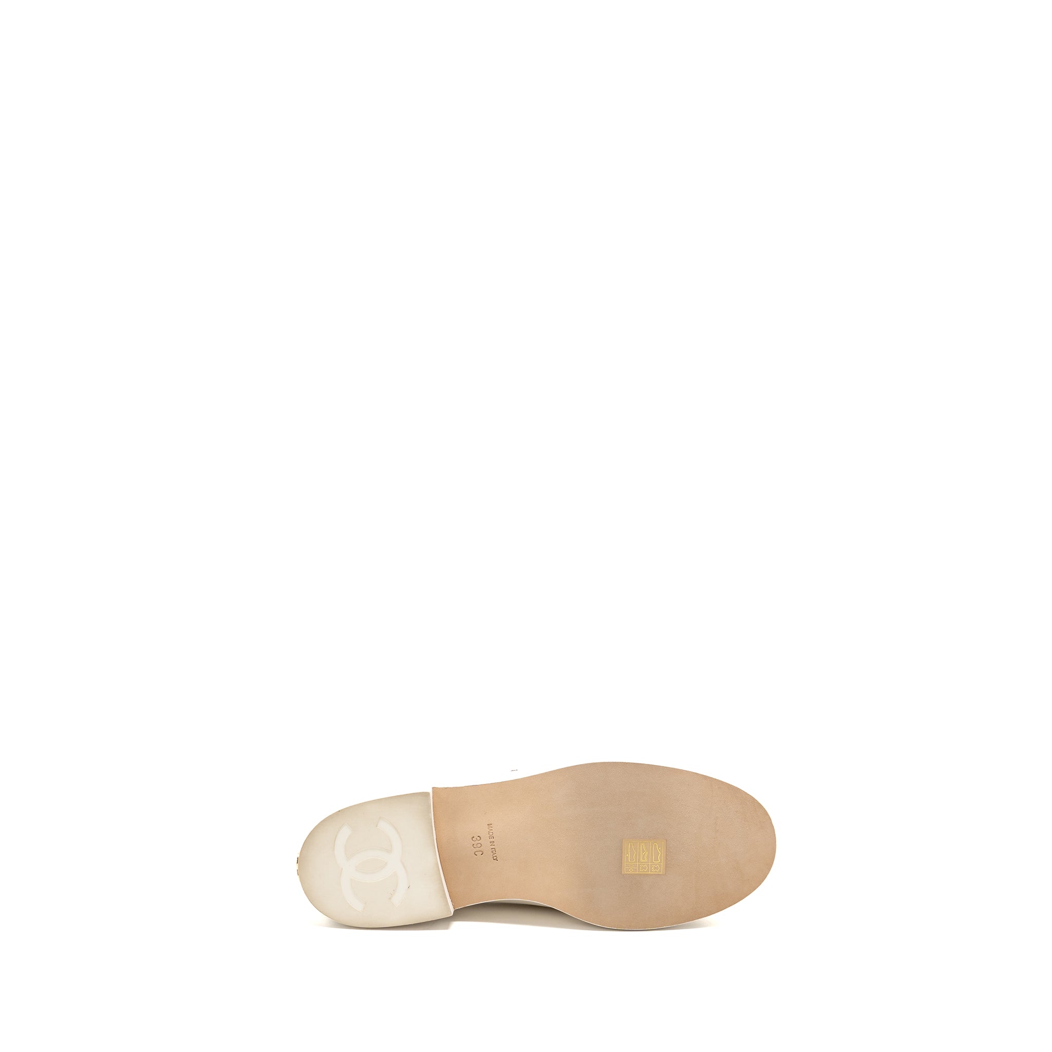 CHANEL LEATHER CHAIN/PEARL CC LOGO LOAFER LAMBSKIN WHITE GHW