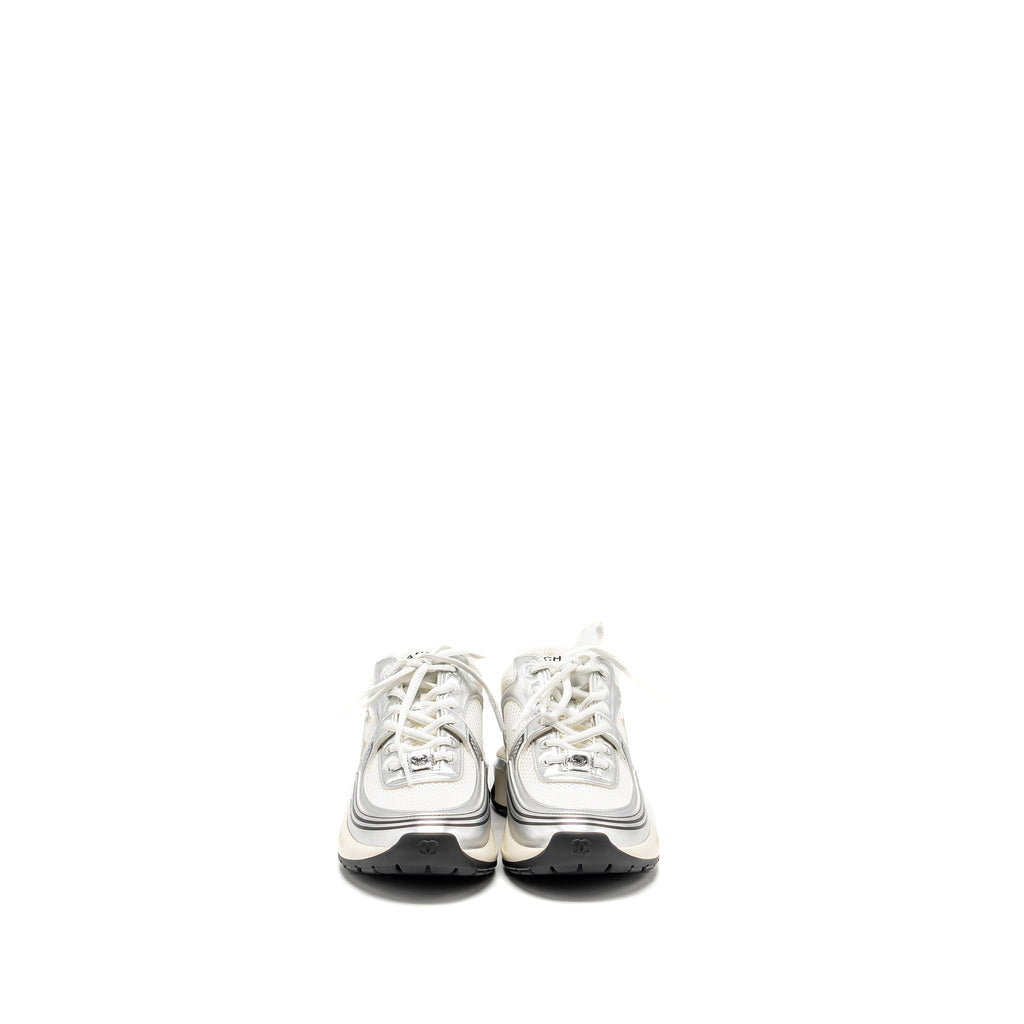CHANEL METALLIC TRAINER/SNEAKER SILVER/WHITE