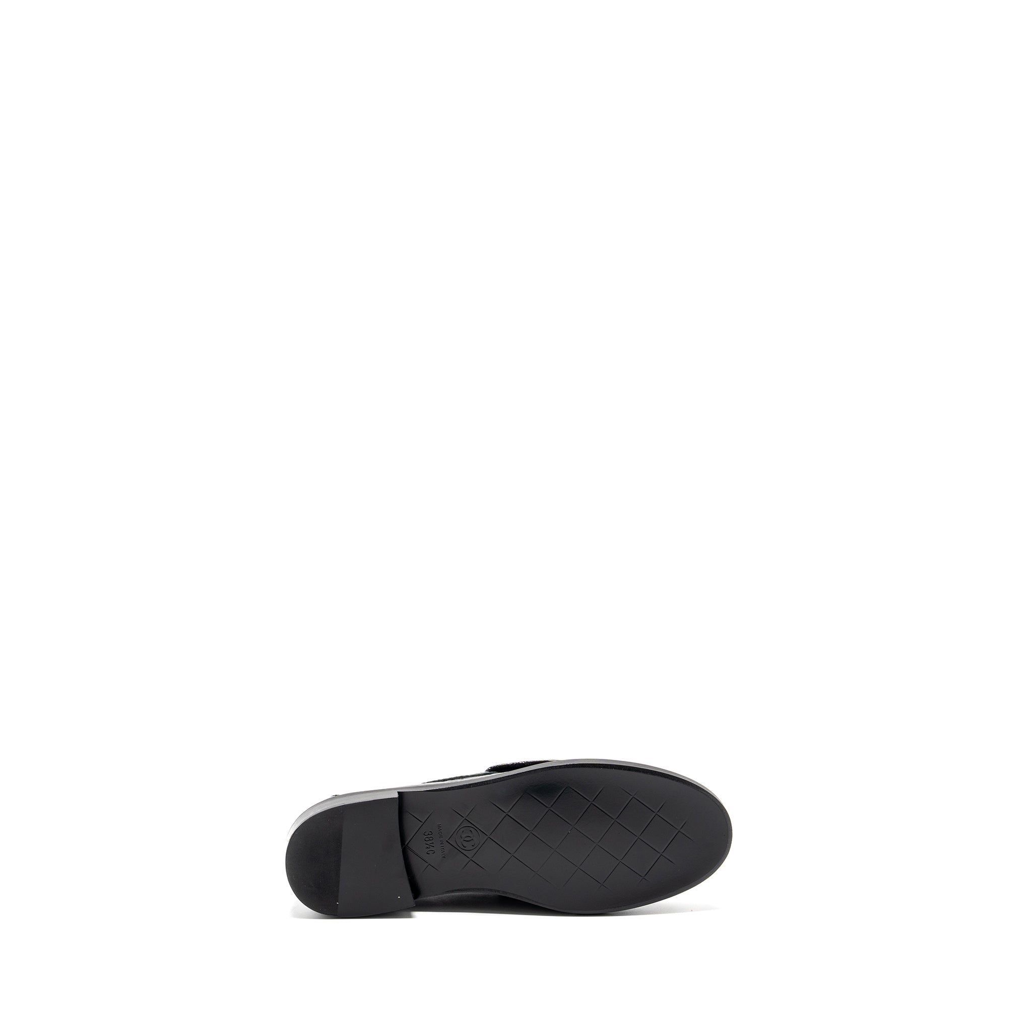 CHANEL QUILTED CC LOGO LOAFER PATENT LAMBSKIN BLACK LGHW