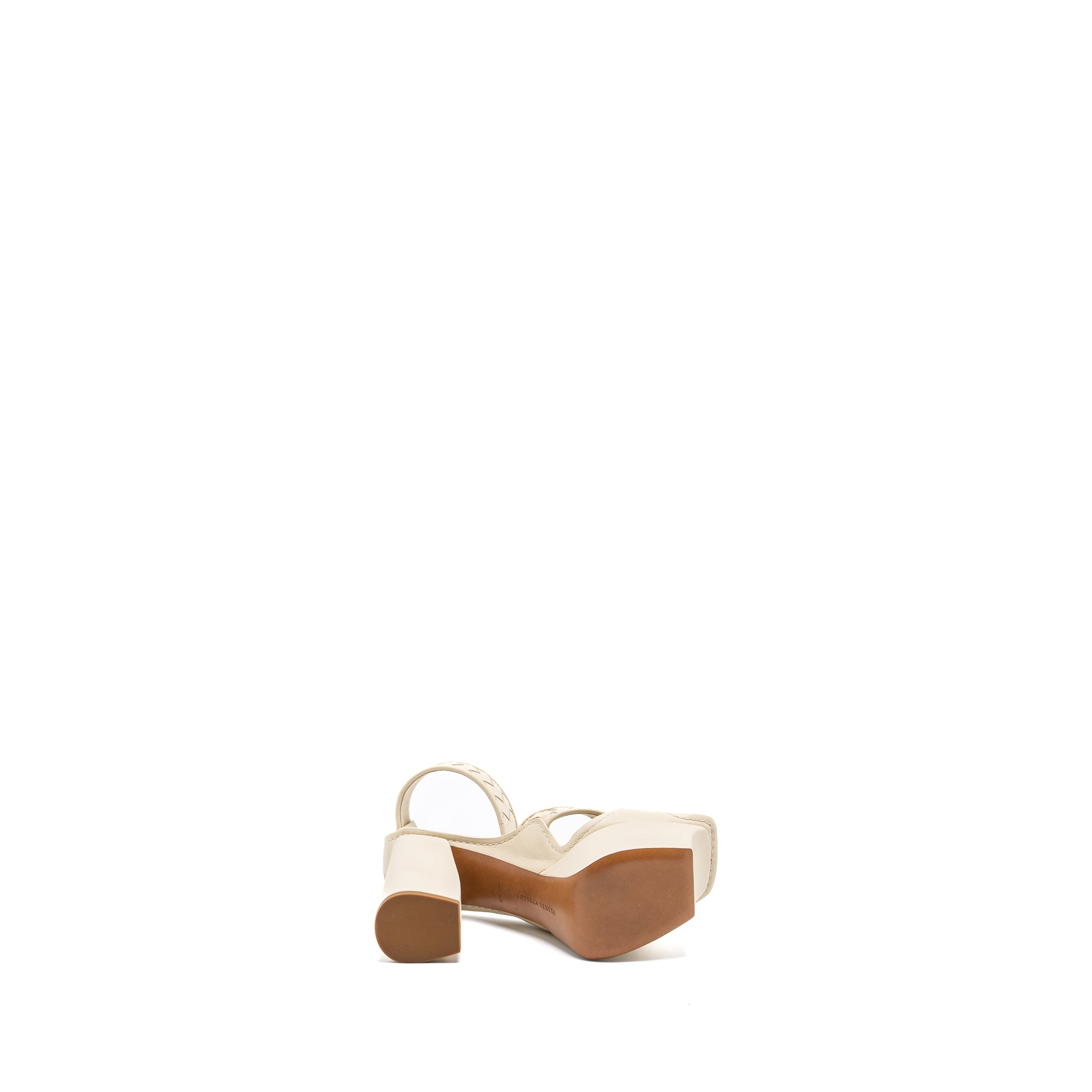 BOTTEGA VENETA INTRECCIATO ANKLE STRAP PLATFORM SANDALS CALFSKIN CREAM
