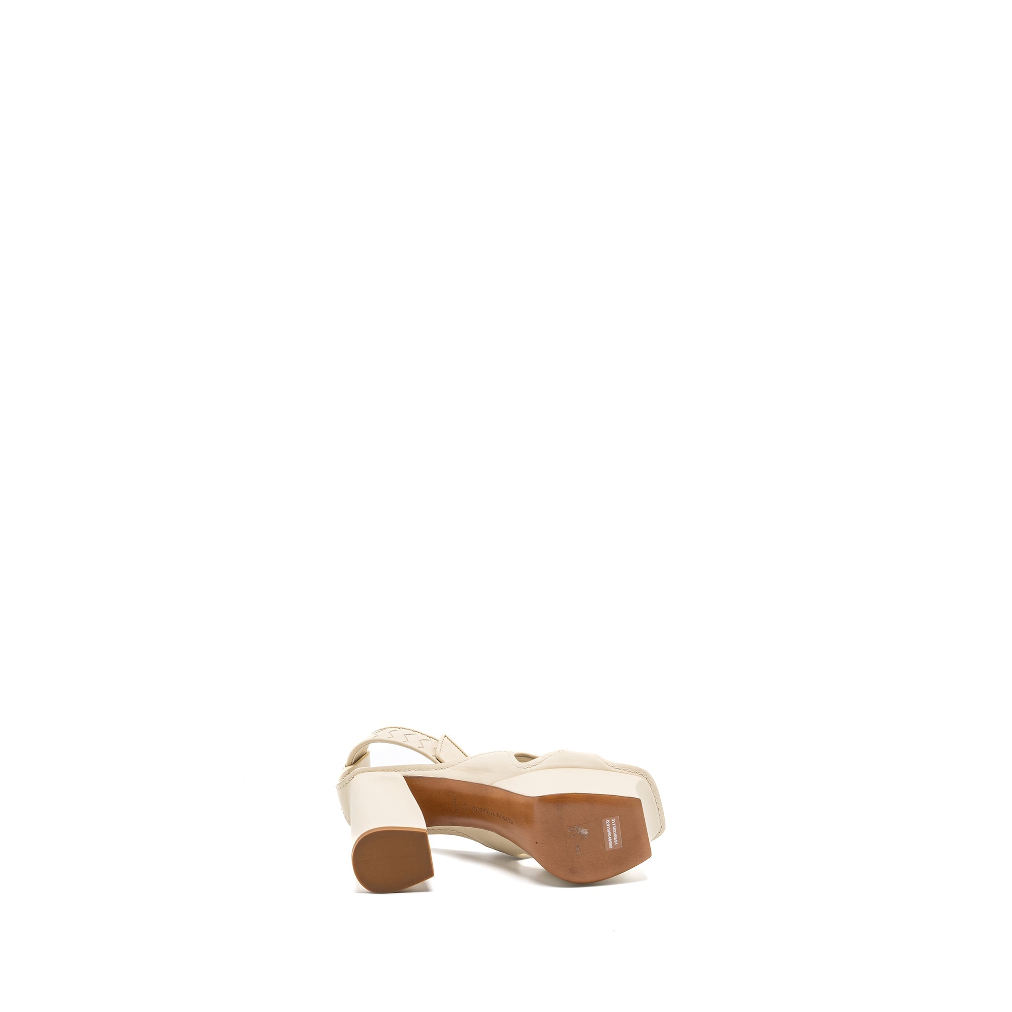 BOTTEGA VENETA INTRECCIATO ANKLE STRAP PLATFORM SANDALS CALFSKIN CREAM
