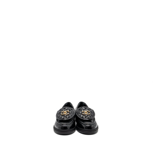 CHANEL QUILTED CC LOGO LOAFER PATENT LAMBSKIN BLACK LGHW