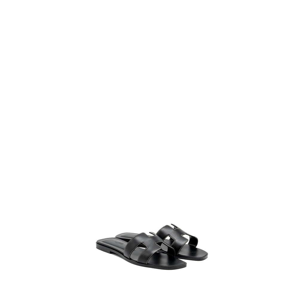 HERMES ORAN SANDALS CALFSKIN BLACK