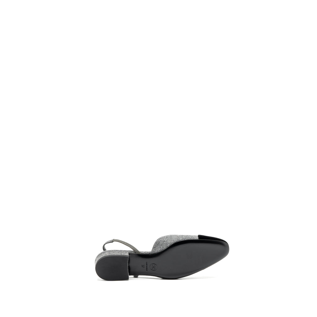 CHANEL SLING BACK FLAT SHOES FELT/VELVET GREY/BLACK