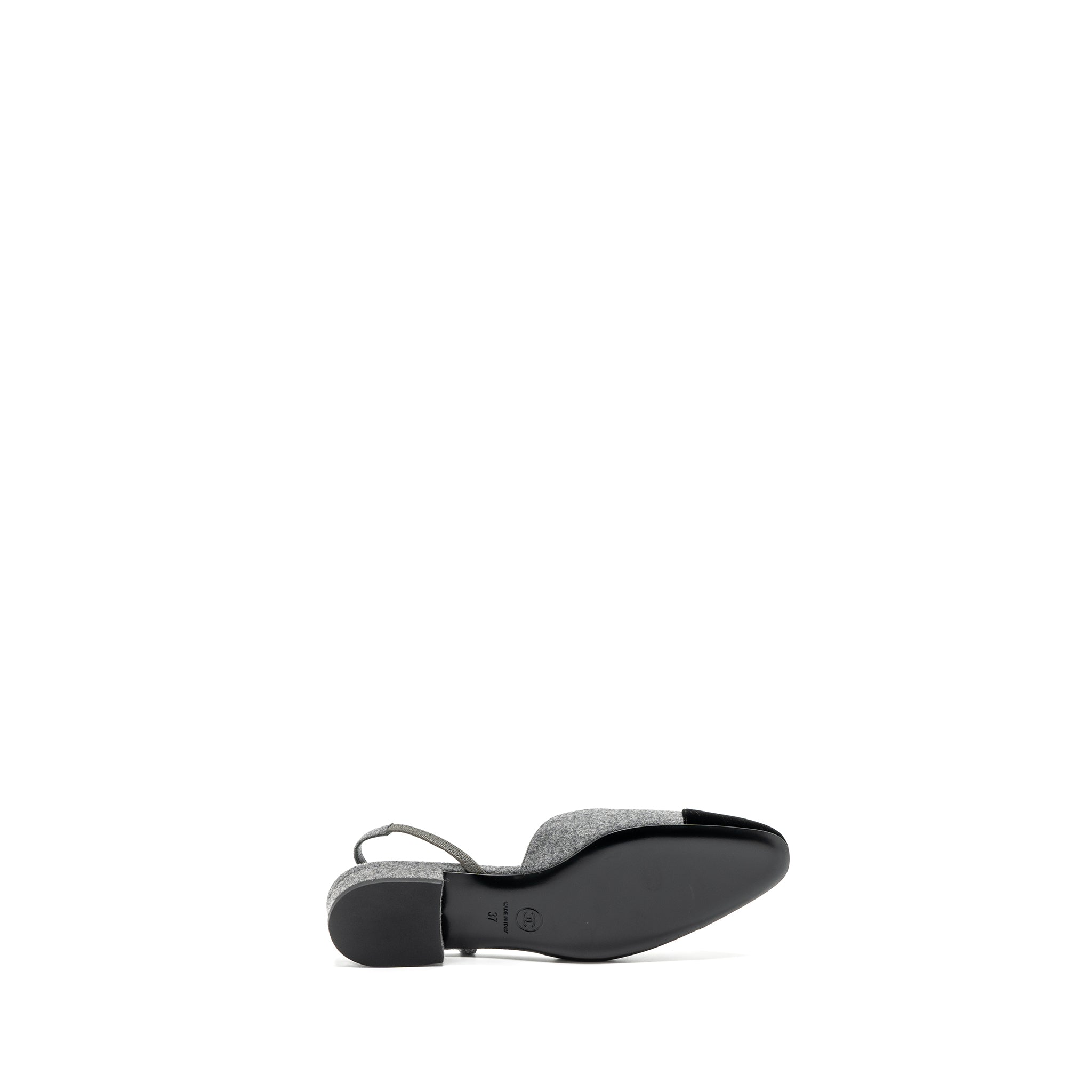 CHANEL SLING BACK FLAT SHOES FELT/VELVET GREY/BLACK