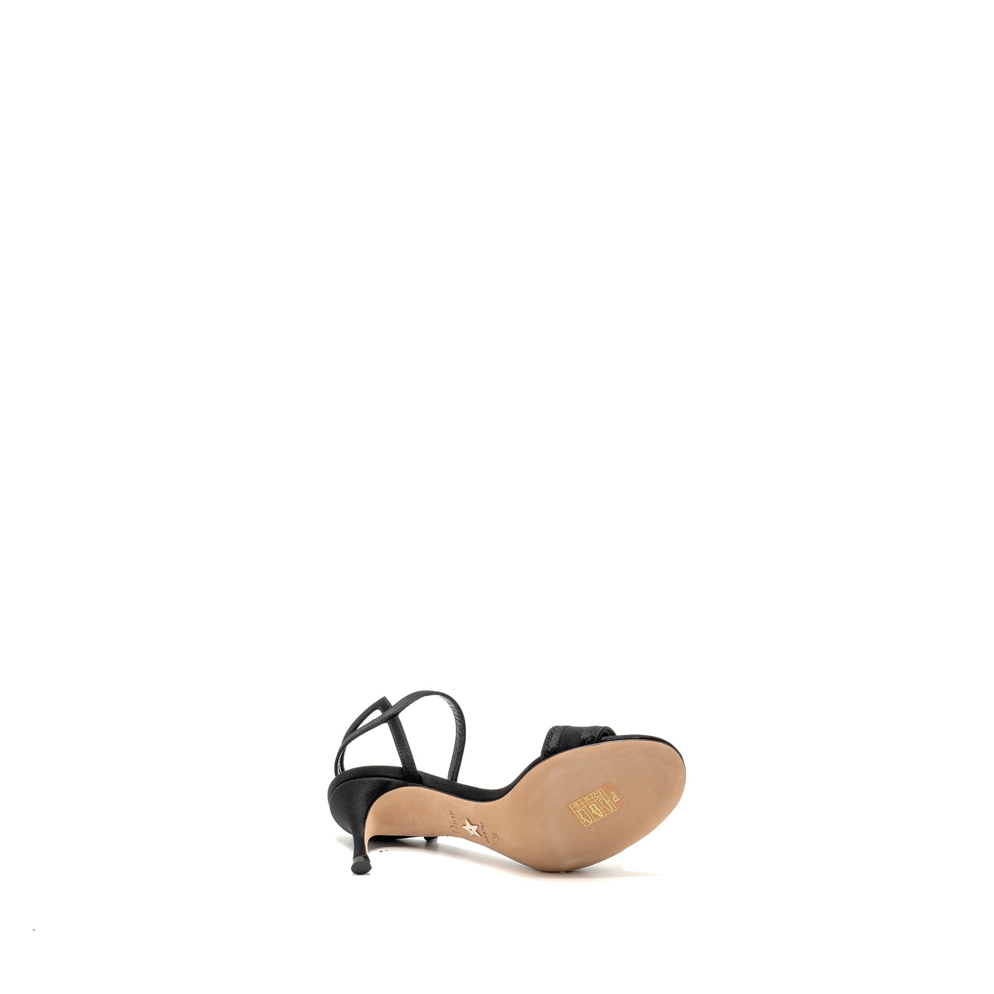 DIOR DWAY HIGH-HEELED SANDALS EMBROIDERED SATIN LEATHER BLACK SHW