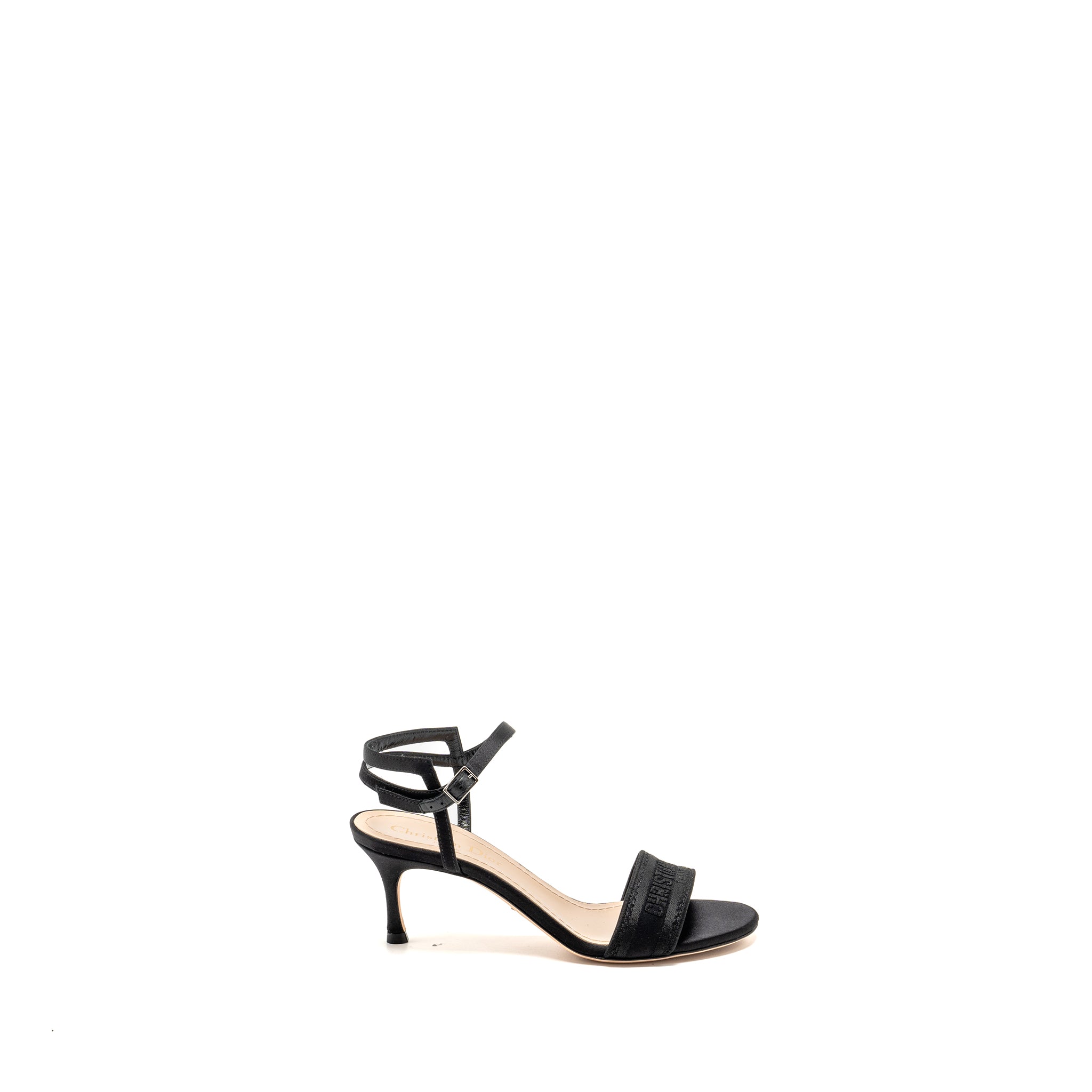 DIOR DWAY HIGH-HEELED SANDALS EMBROIDERED SATIN LEATHER BLACK SHW
