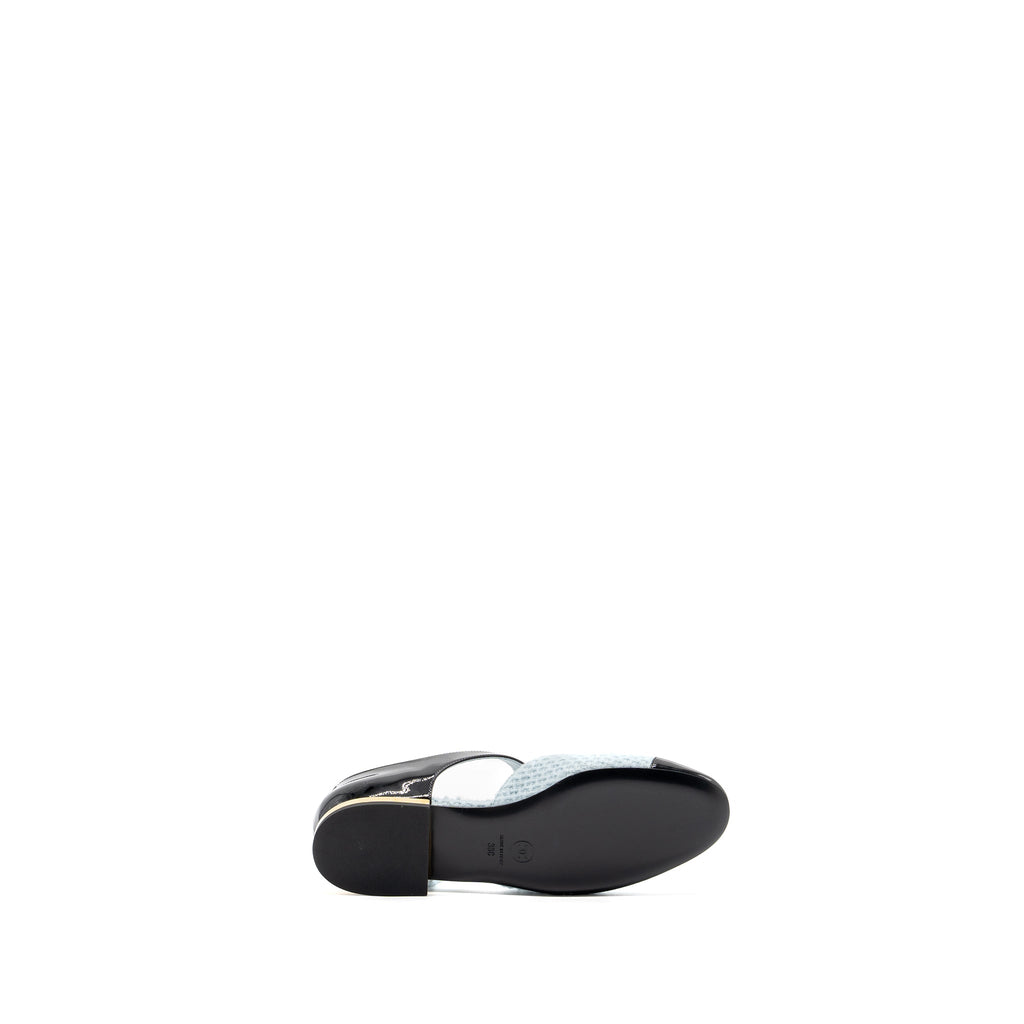 CHANEL 21K BALLERINAS FLAT SHOES TWEED/PATENT CALFSKIN LIGHT BLUE/ BLACK GHW