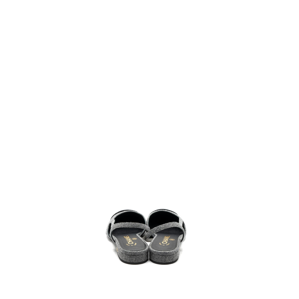 CHANEL SLING BACK FLAT SHOES FELT/VELVET GREY/BLACK