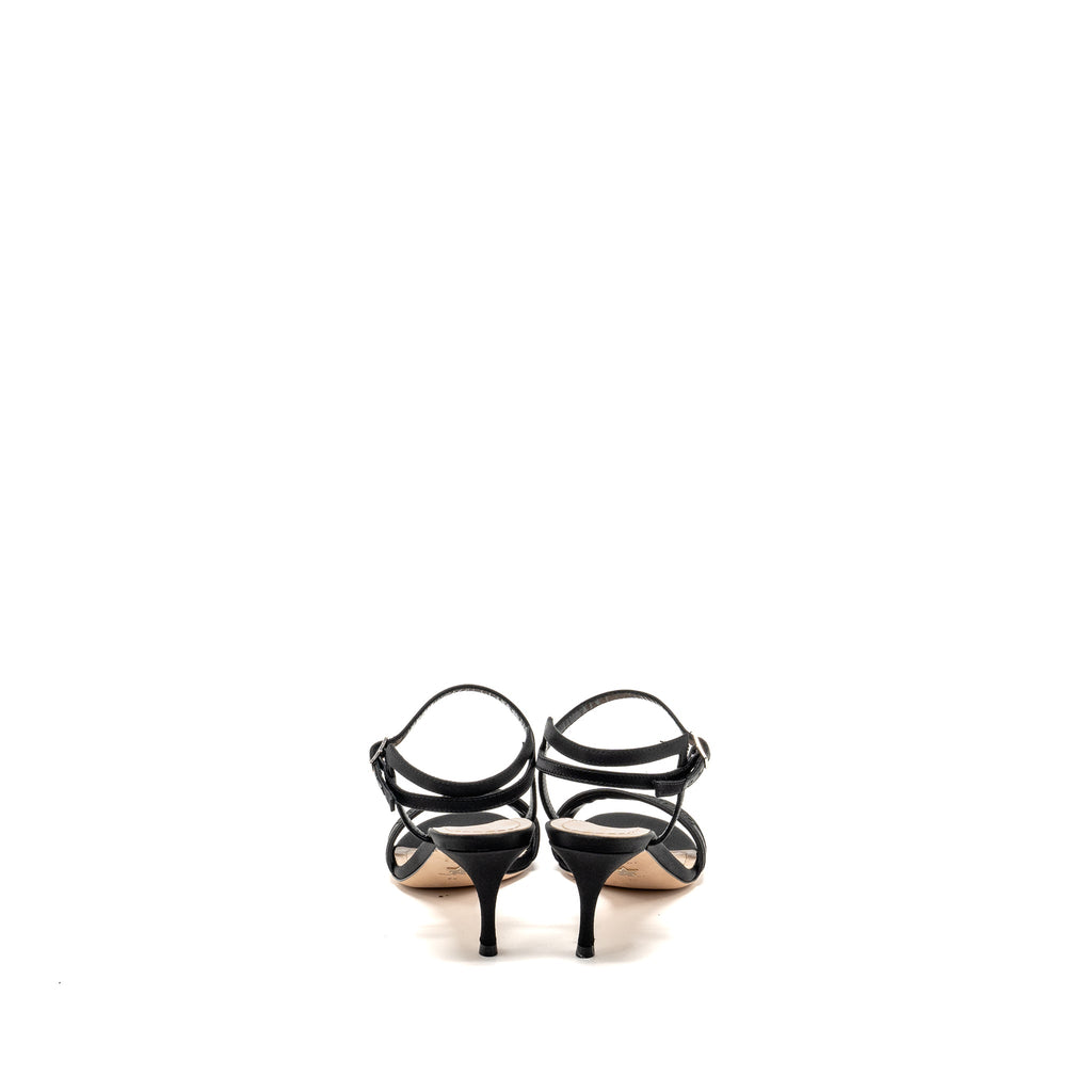 DIOR DWAY HIGH-HEELED SANDALS EMBROIDERED SATIN LEATHER BLACK SHW