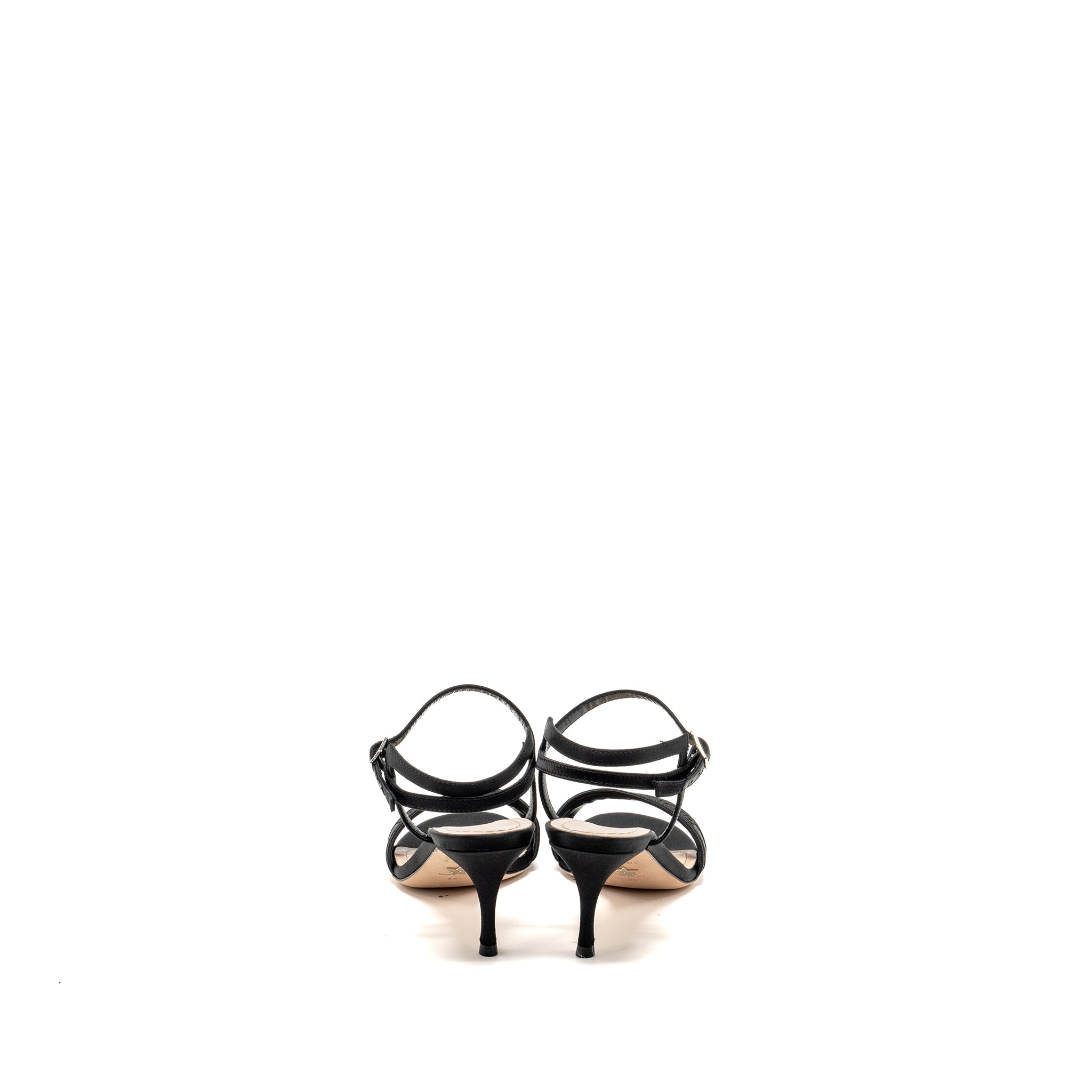 DIOR DWAY HIGH-HEELED SANDALS EMBROIDERED SATIN LEATHER BLACK SHW