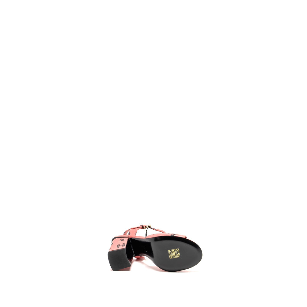 CHANEL 22S PRINTED SANDALS LAMBSKIN PINK/BLACK