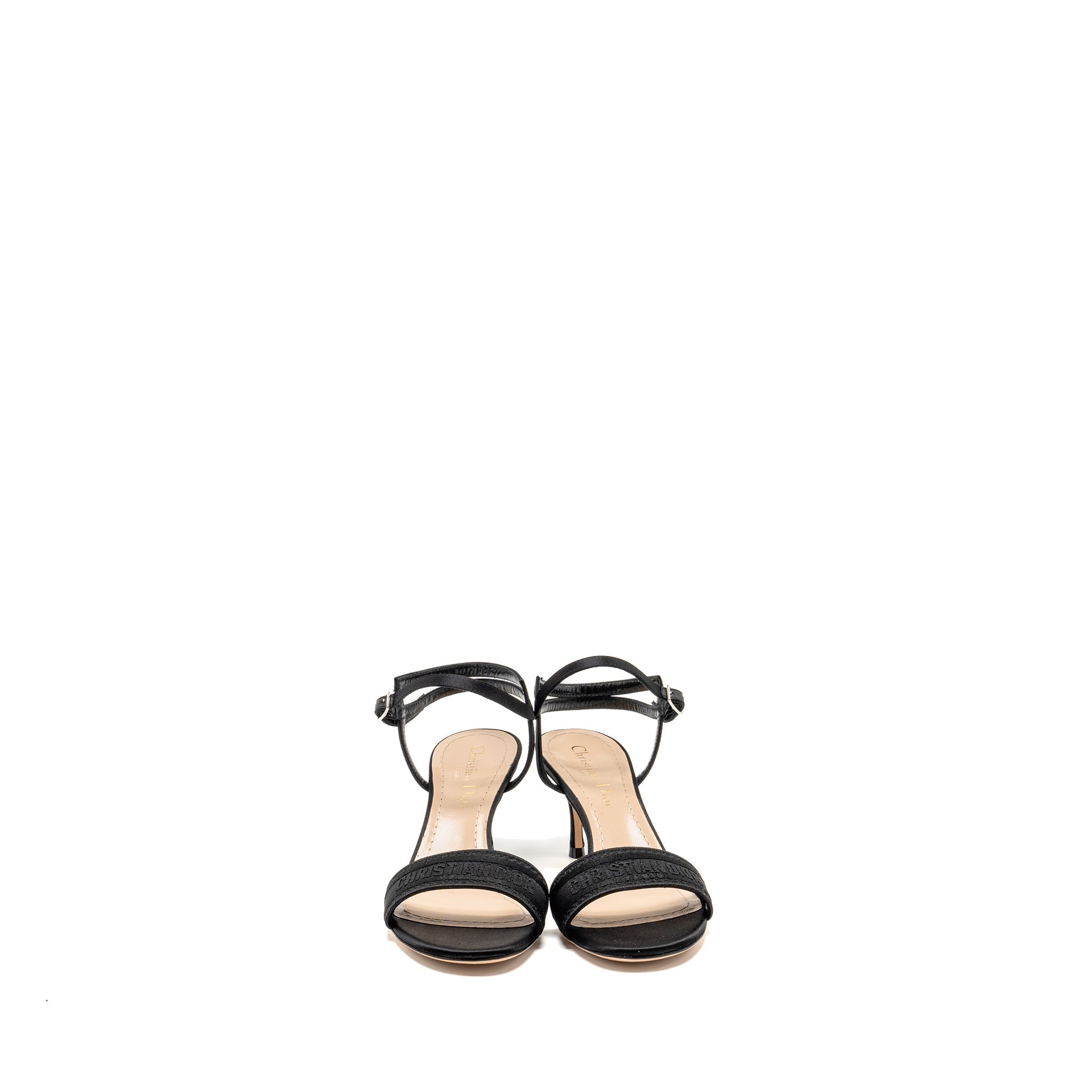 DIOR DWAY HIGH-HEELED SANDALS EMBROIDERED SATIN LEATHER BLACK SHW