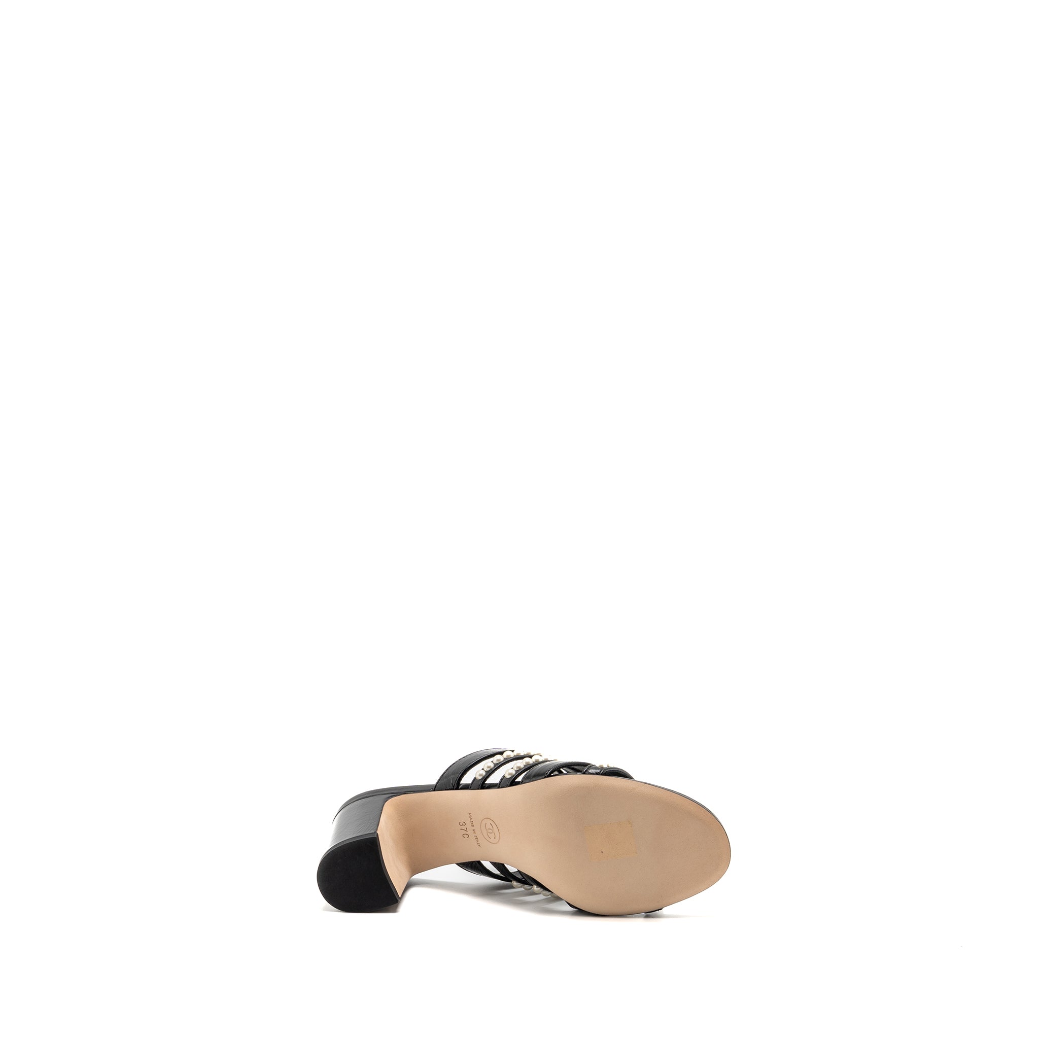 CHANEL LEATHER/PEARL SANDALS BLACK