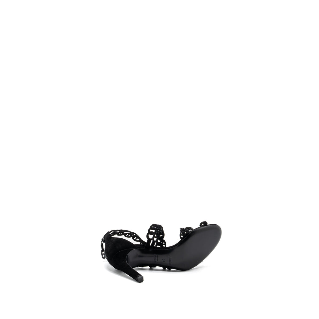 HERMES ROMY SANDALS SUEDE BLACK