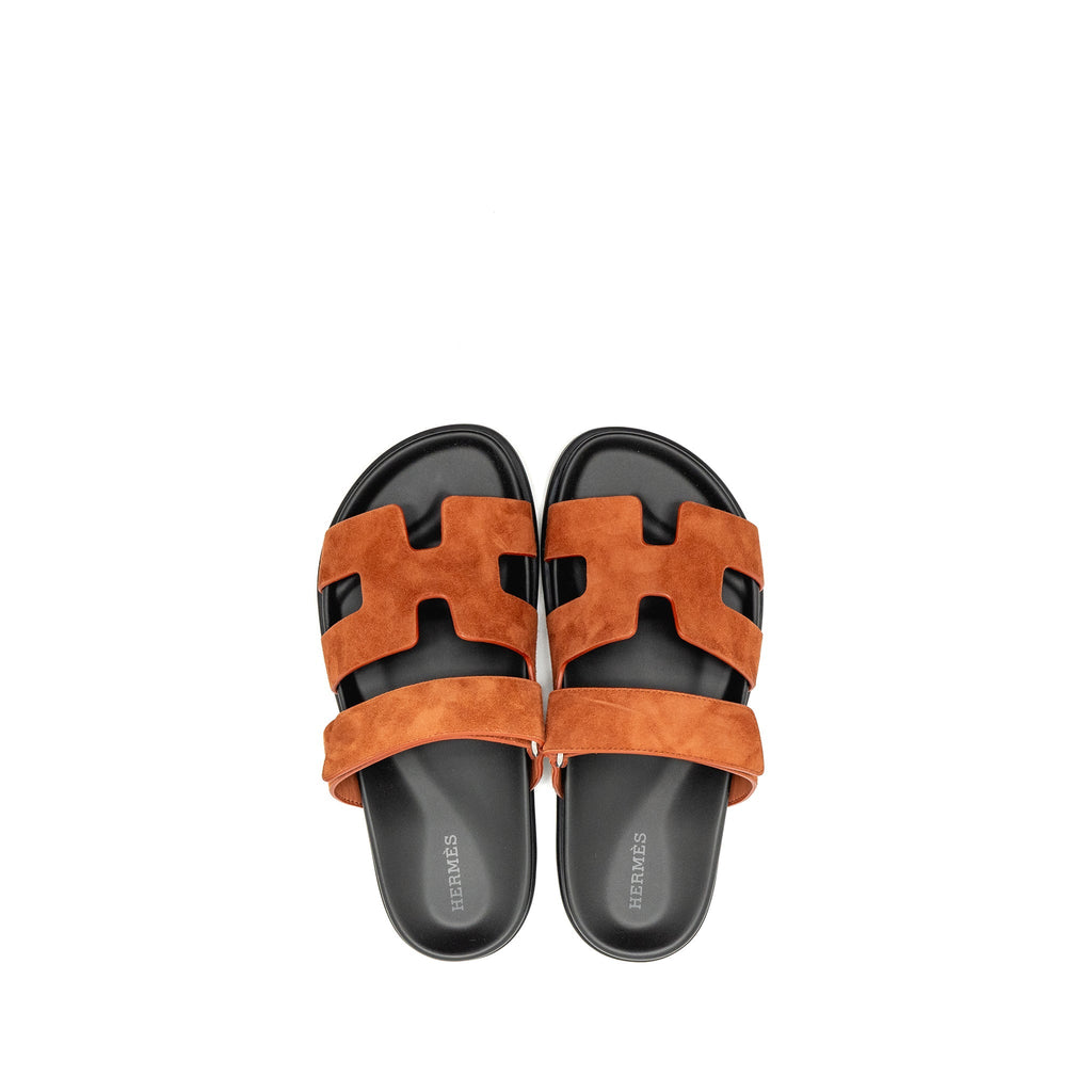 HERMES CHYPRE SANDALS SUEDE GOATSKIN ORANGE CANYON