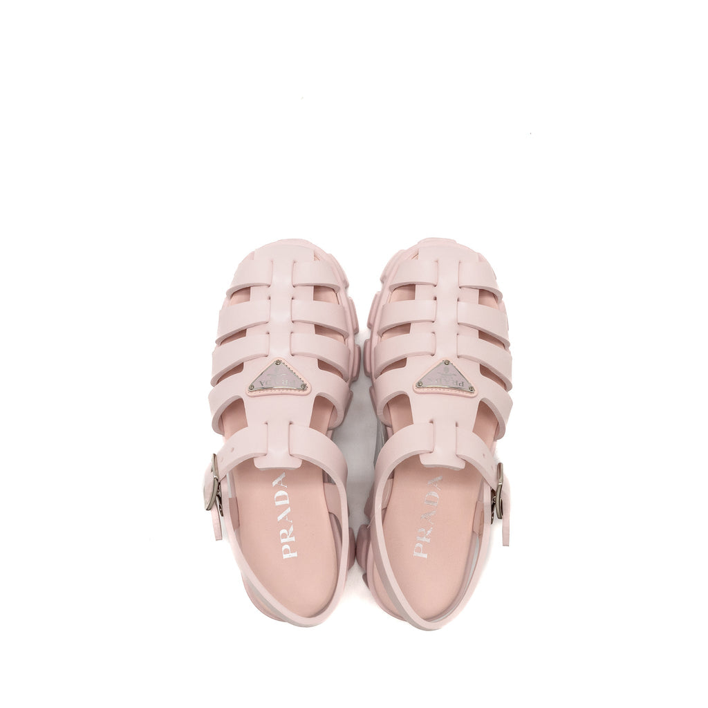 PRADA RUBBER MONOLITH LOGO PATCH SANDALS PINK