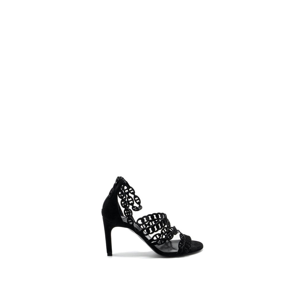 HERMES ROMY SANDALS SUEDE BLACK