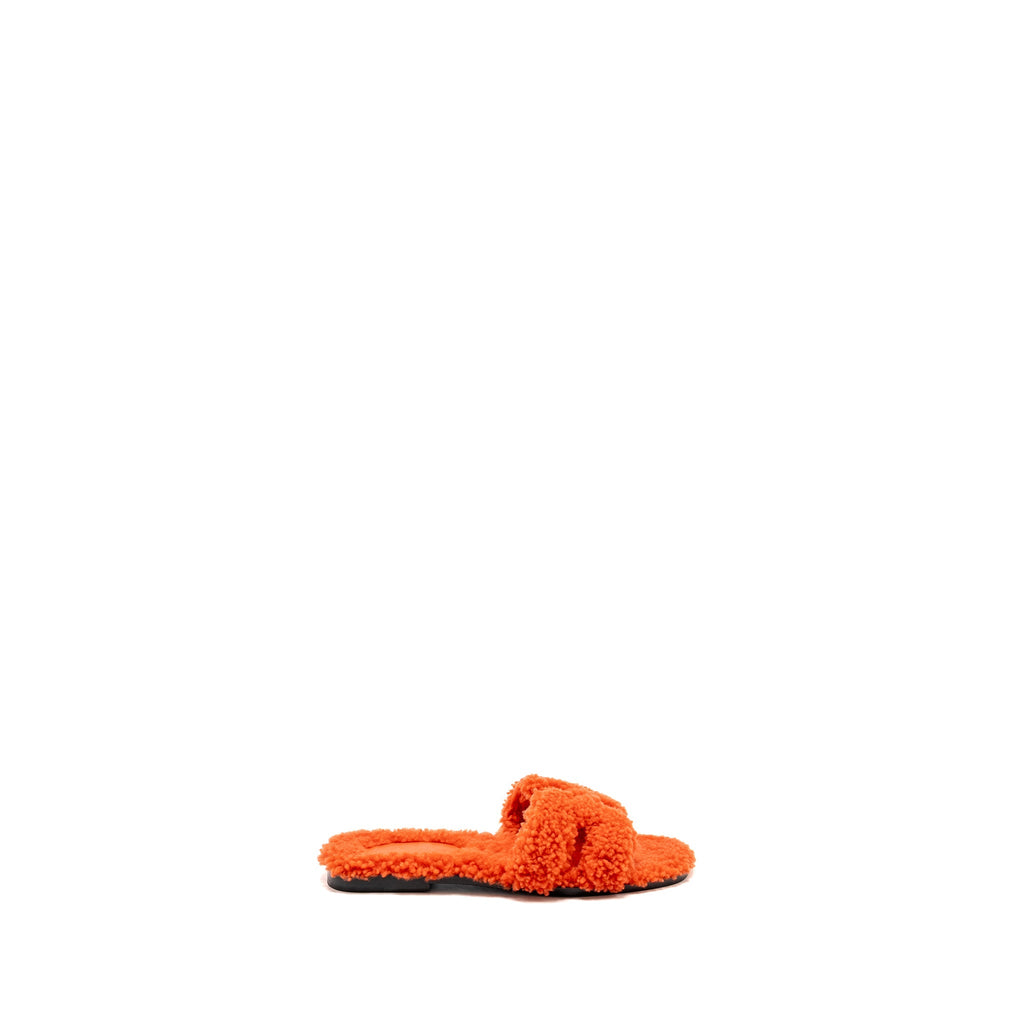 HERMES ORAN SANDALS SHEARLING ORANGE