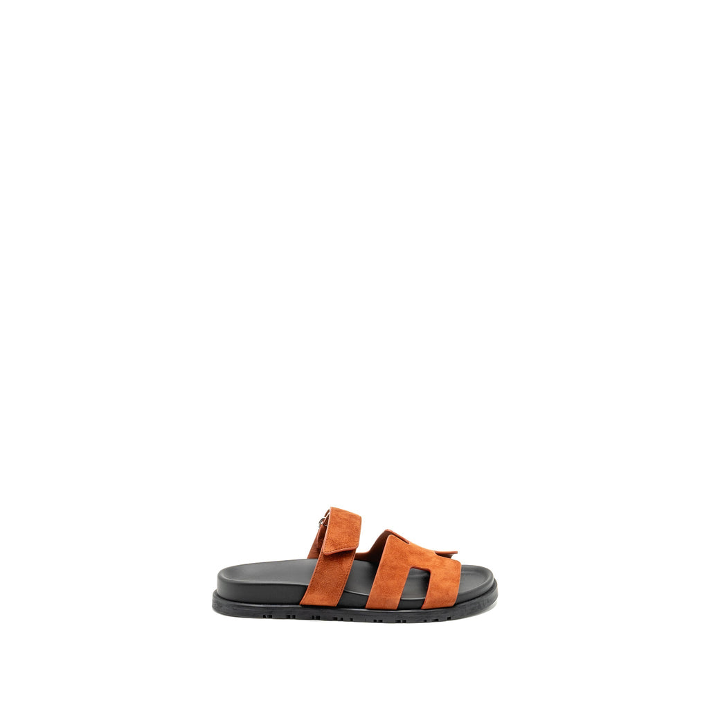 HERMES CHYPRE SANDALS SUEDE GOATSKIN ORANGE CANYON