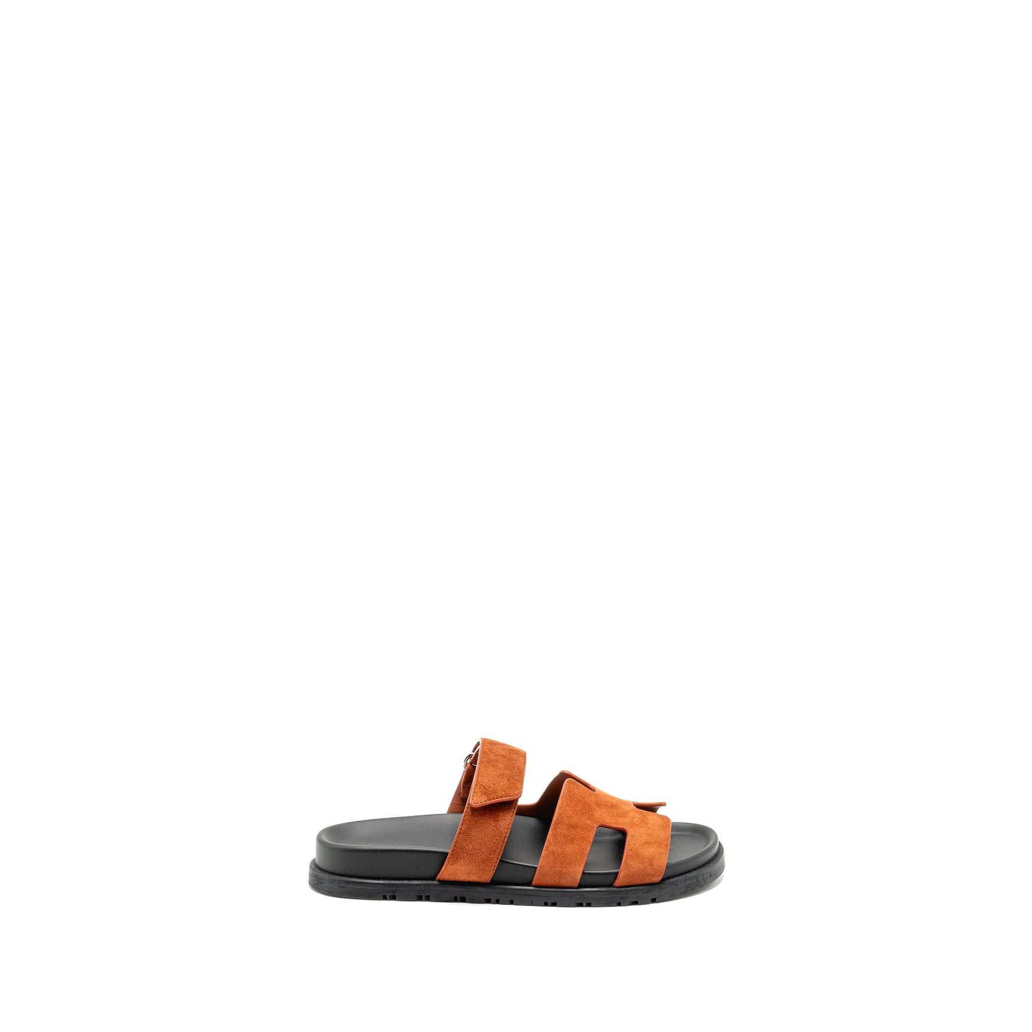 HERMES CHYPRE SANDALS SUEDE GOATSKIN ORANGE CANYON