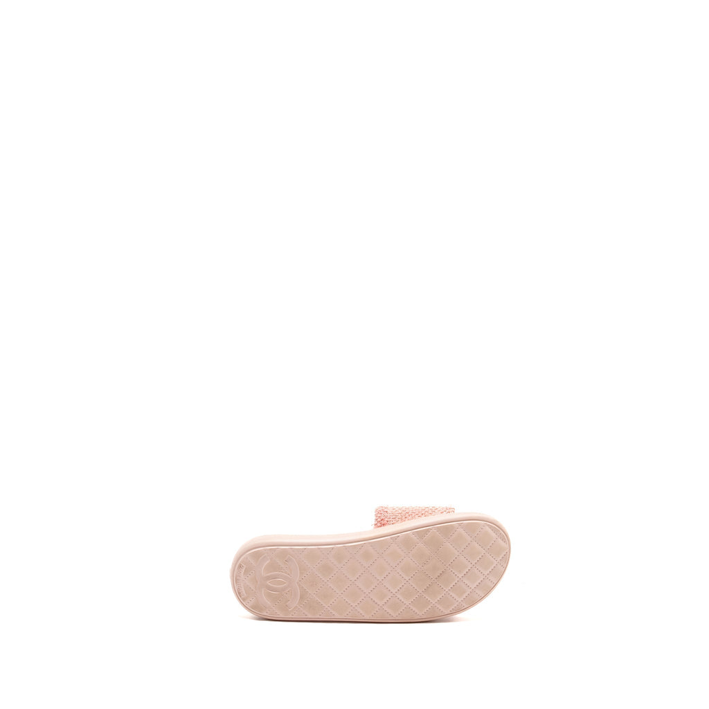 CHANEL TWEED POOL BEACH SLIDES SANDALS PINK